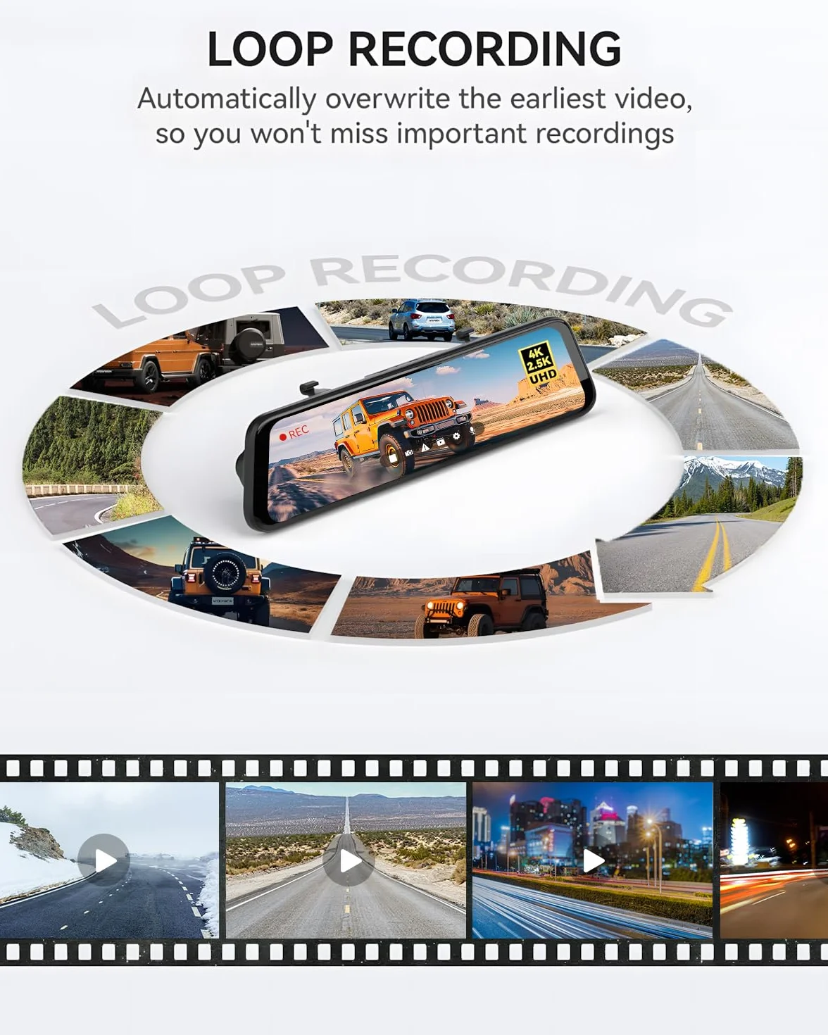 WOLFBOX Dashcam 4K + 2,5K für Rückspiegel: Front- und Rückspiegel Dashcam für Auto mit 12 Zoll Bildschirm, WDR Kamera, Nachtsicht, 64GB Karte und gratis GPS