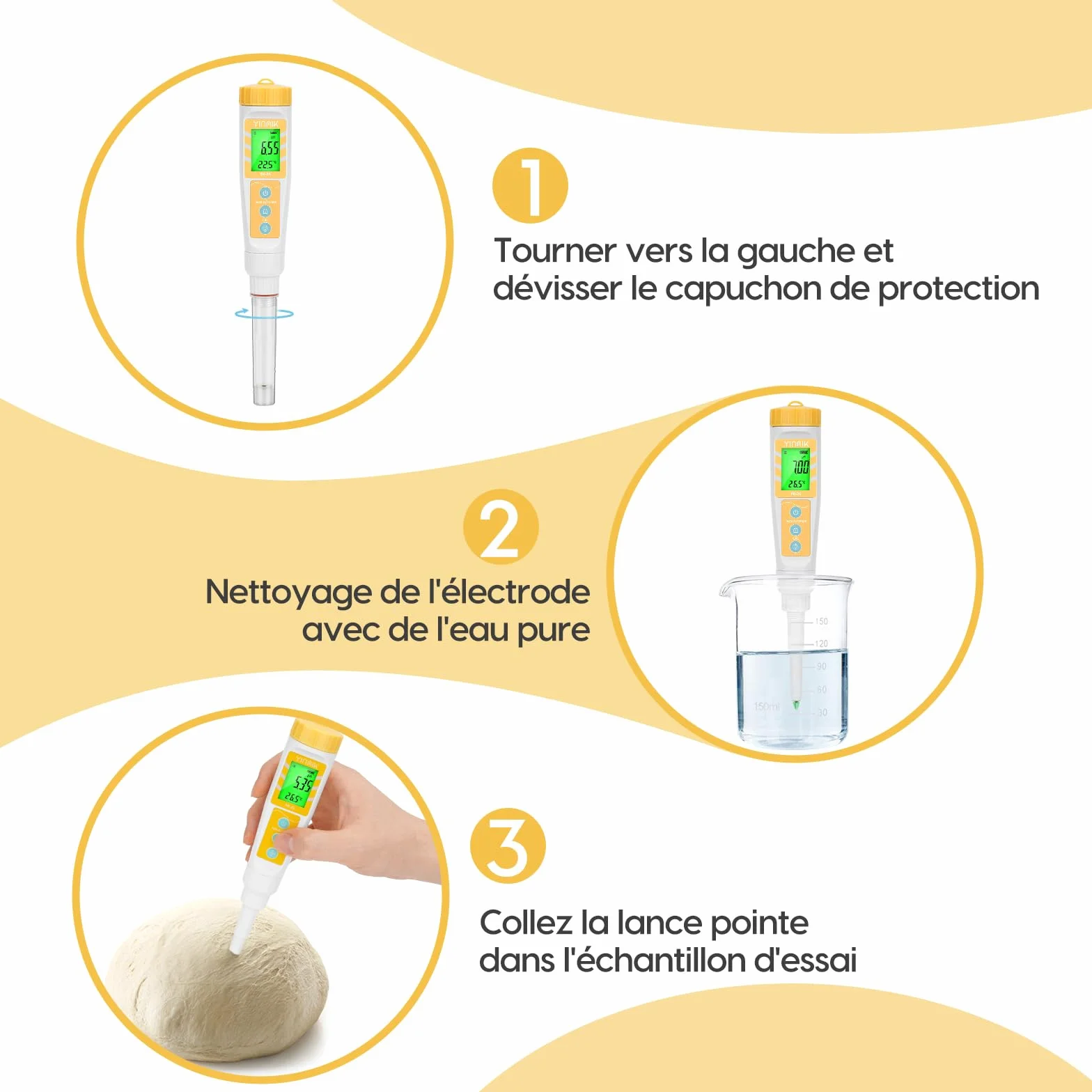 pH Mètre Alimentaire, Testeur de pH pour Pâte à Pain et Levain, pH Mètre Numérique pour Fabrication de Vin Rouge et de Bière, pH-Mètre Étanche pour Viandes, Fromages, Cosmétique, Conserve, Liquide