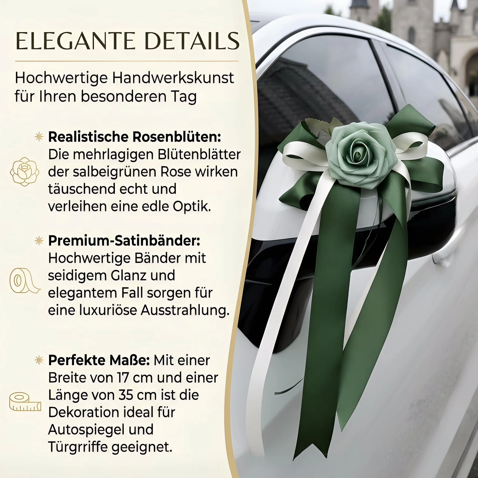 Nœud de voiture en soie simulée 4 pièces Décoration de porte Rétroviseur Mariage