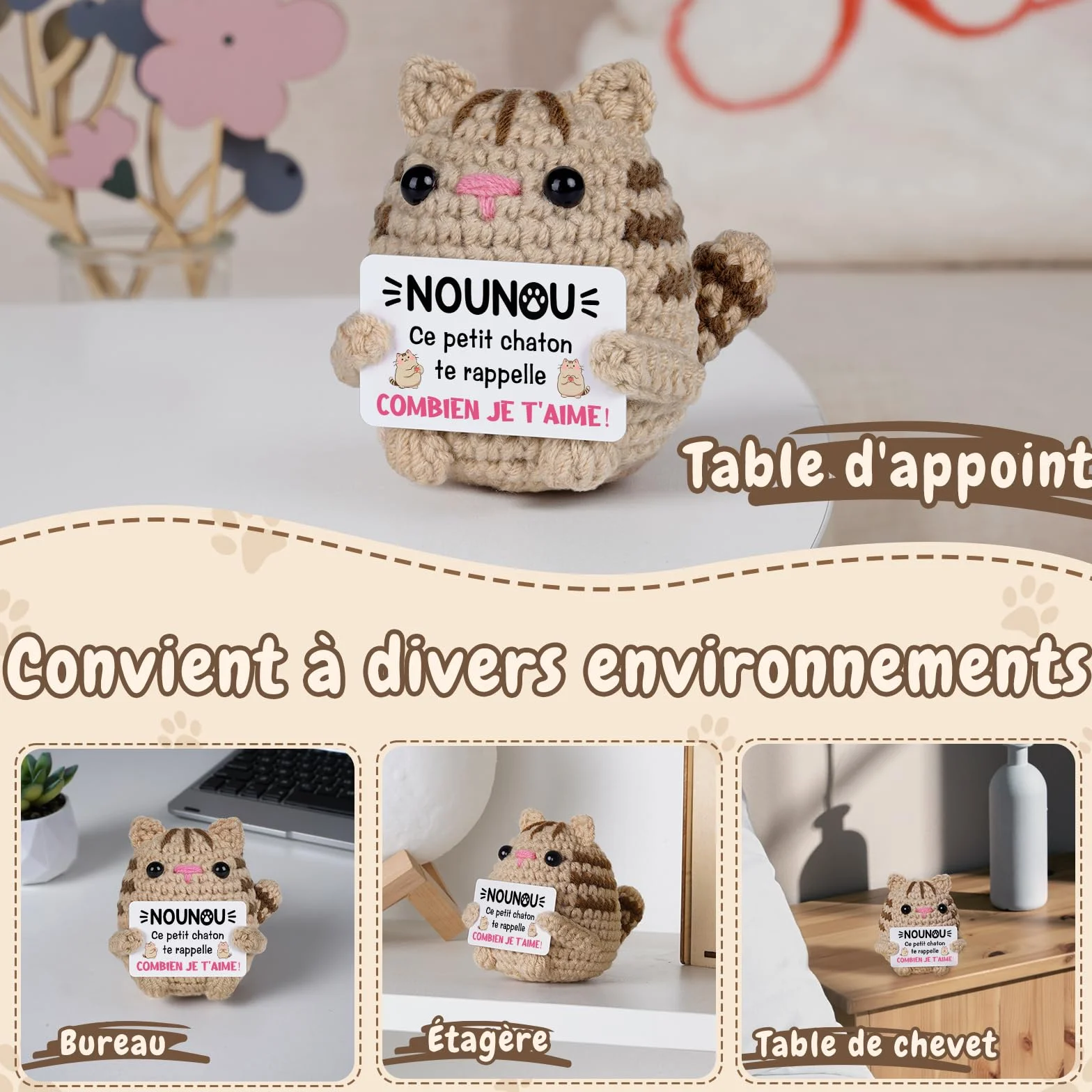 Chaton au Crochet Cadeau Tata Anniversaire Original Fête des Mères Noël