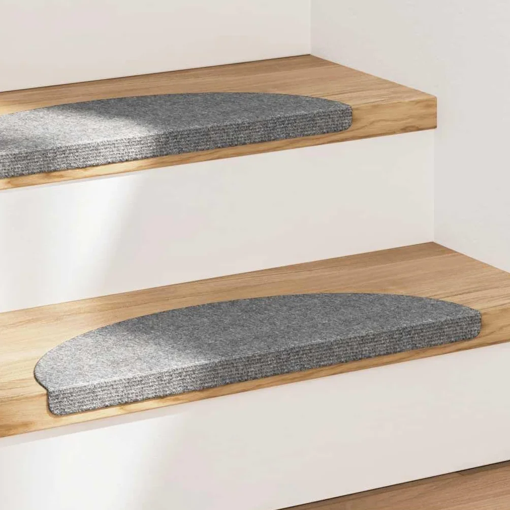 vidaXL Tapis d'Escalier 15 Pièces Gris Feutre Aiguilleté Autocollant Antidérapant Insonorisant Lavable en Machine