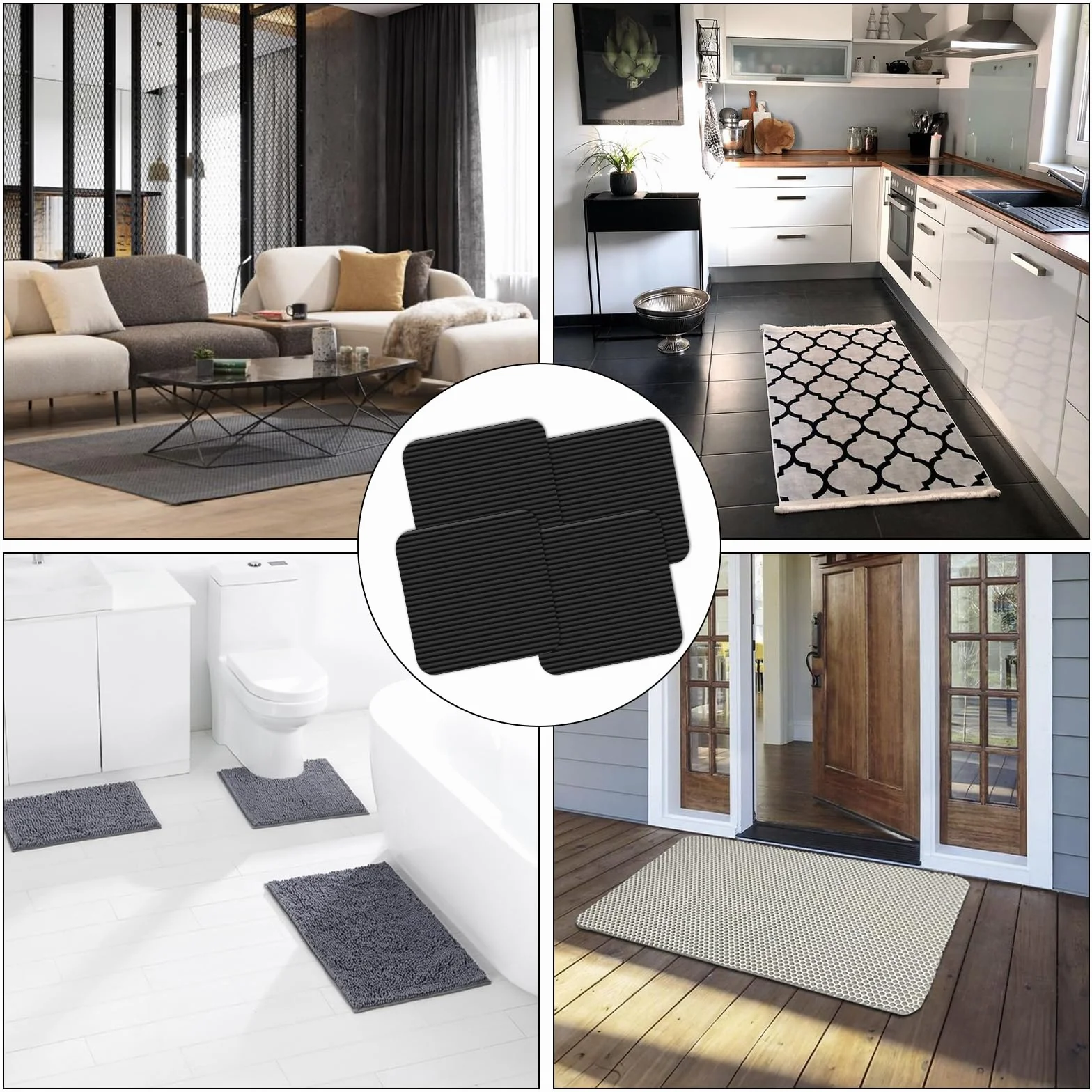 Vacuum Tech Rug Grippers Anti Derapant Tapis Lavable 4Pièces 10cm x 10cm Anti Glisse Réutilisable Cuisine Chambre Salon