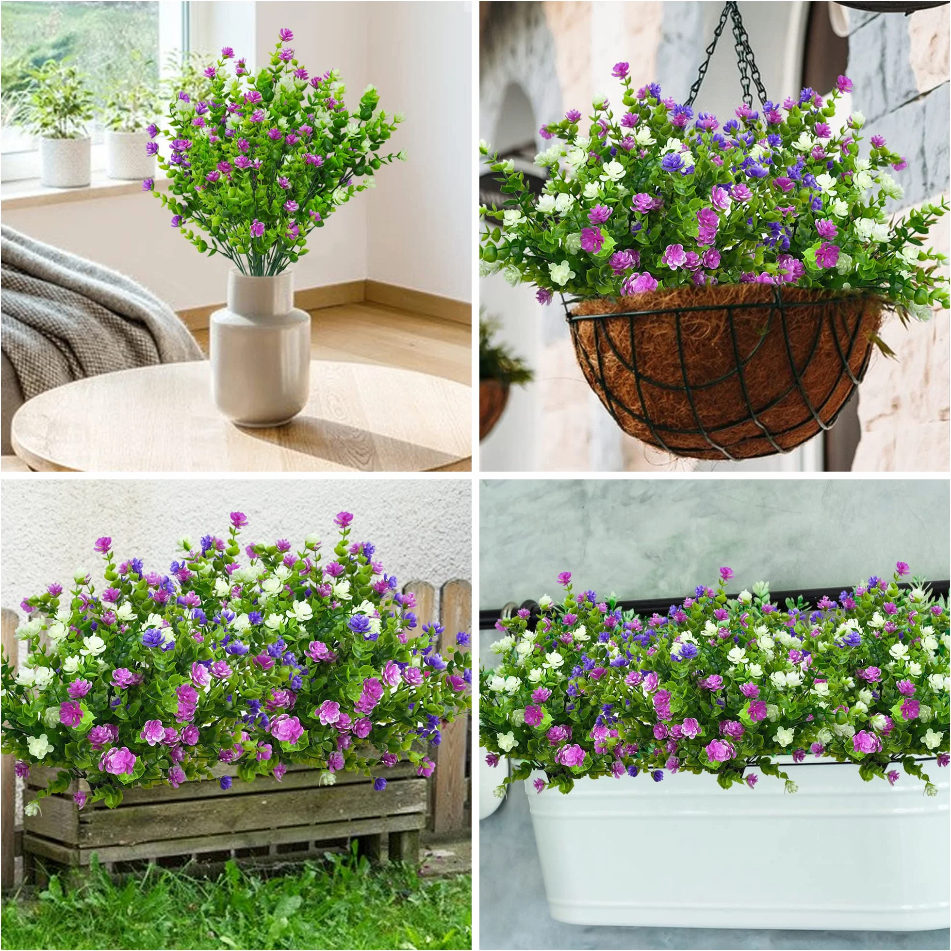 Fleurs Artificielles Extérieures Résistantes aux UV 6 Pièces Plastique Fausse Décoration Jardin Balcon