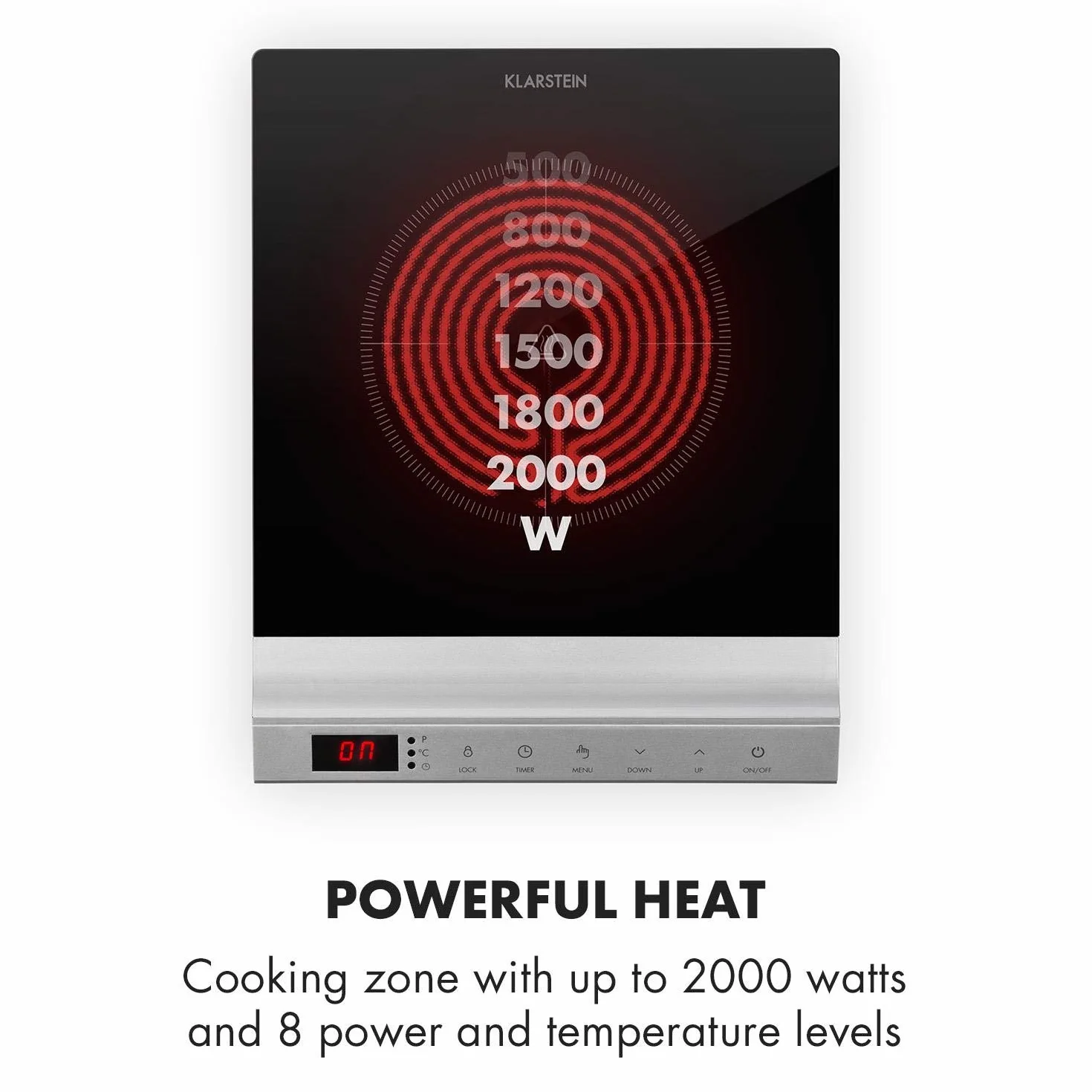 KLARSTEIN Mistercook - Plaque cuisson portable, Plaque de cuisson, vitrocéramique, 2000W, 8 réglages puissance et temp., écran LED, Minuterie, Sécurité enfants, Protection anti-surchauffe - Argent