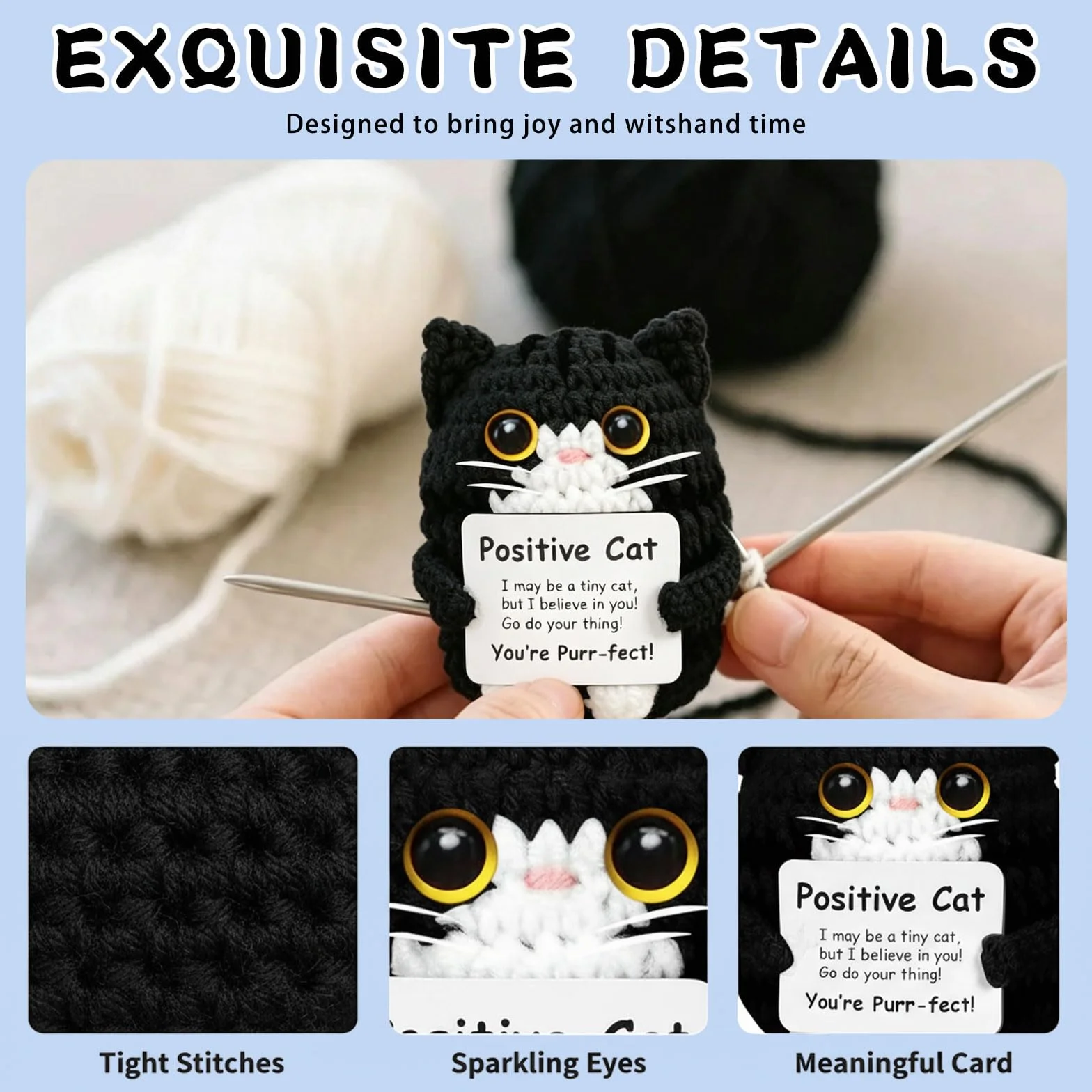 Porte-Bonheur au Crochet Chat Positif dans Boîte Cadeau Noire