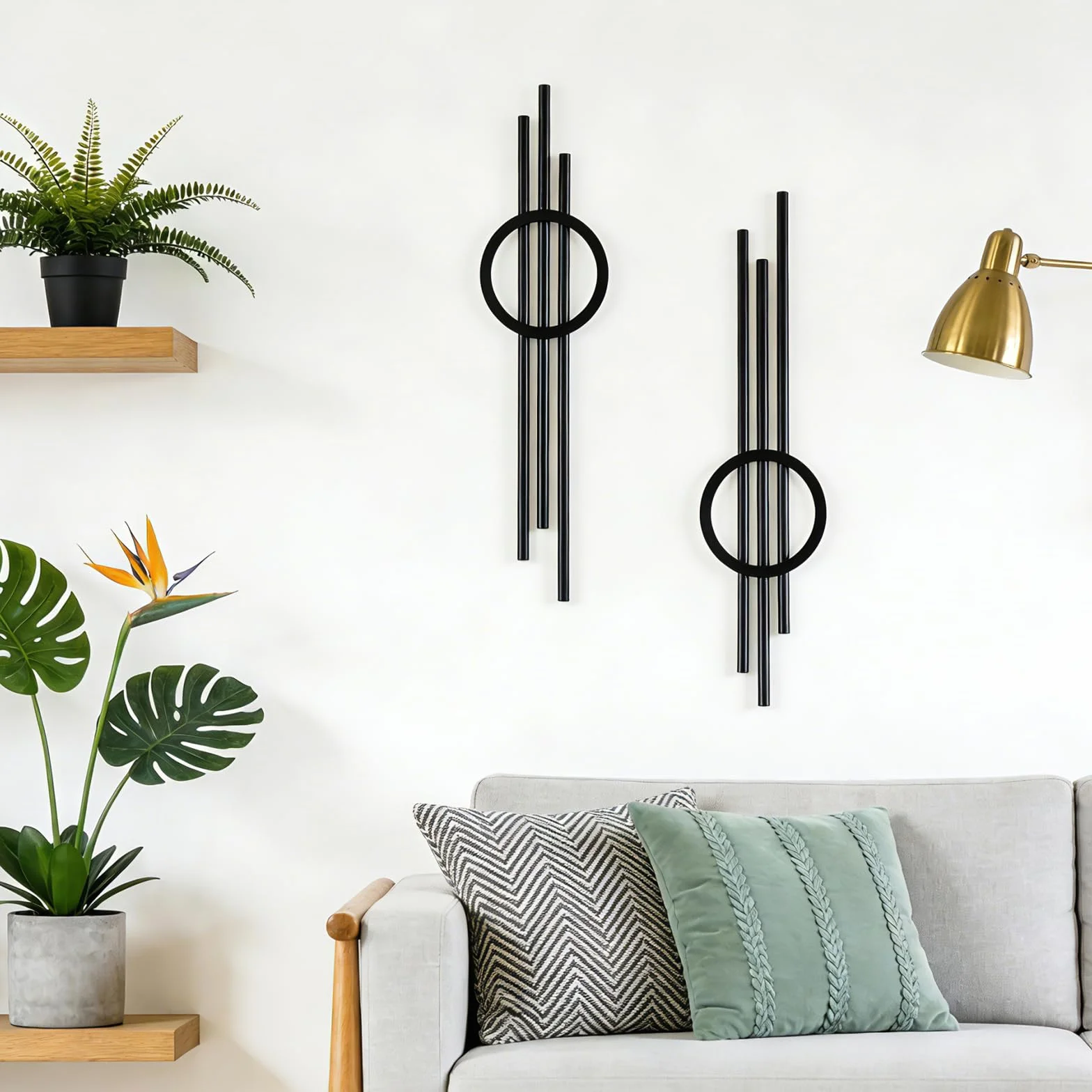 YiYa décoration murale en métal géométrique noir 2 pièces pour salon chambre