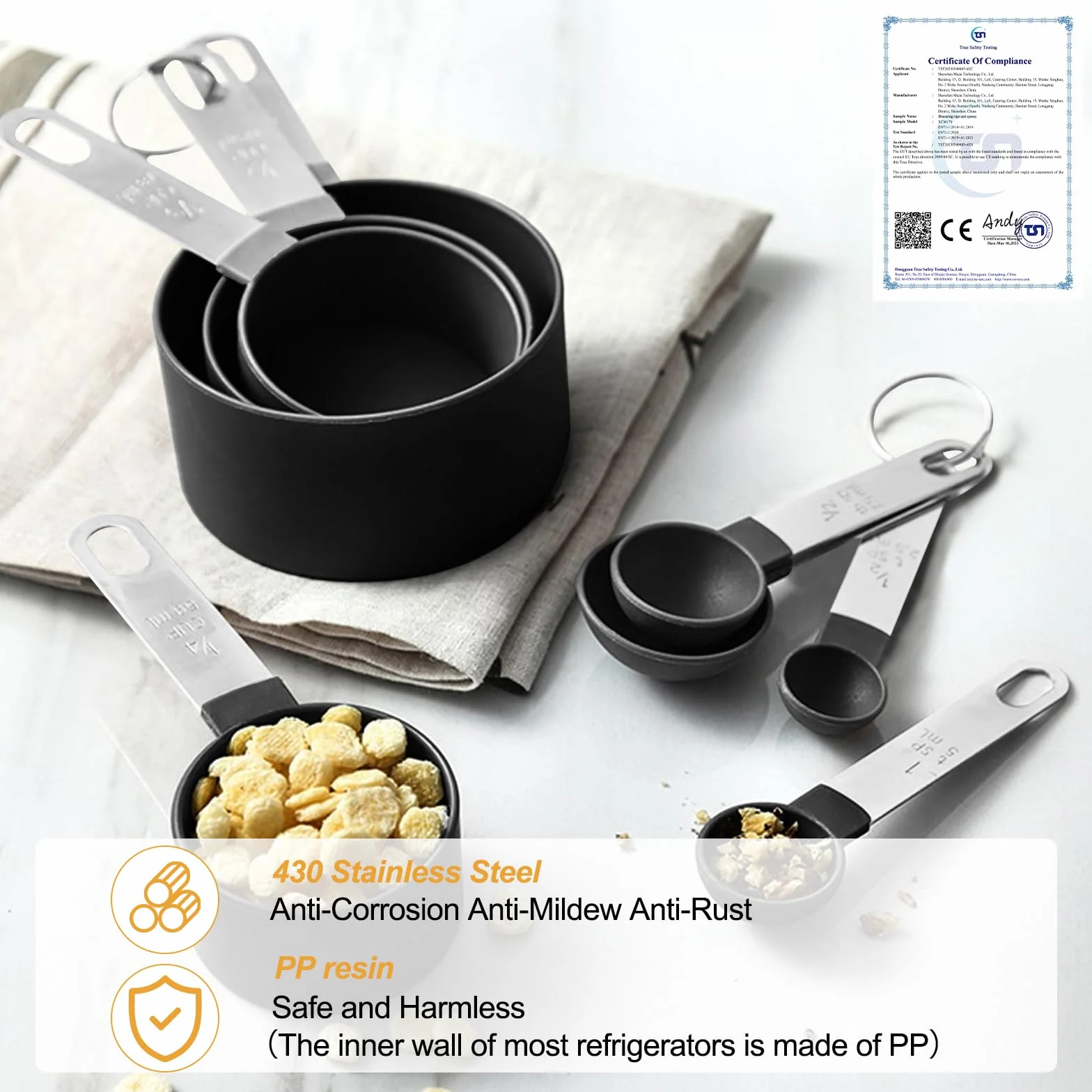 8 pièces Tasses et Cuillères à Mesurer, Lot de Cuillère Doseuse Inclure 4 Cuillère et 4 Tasses de Mesure