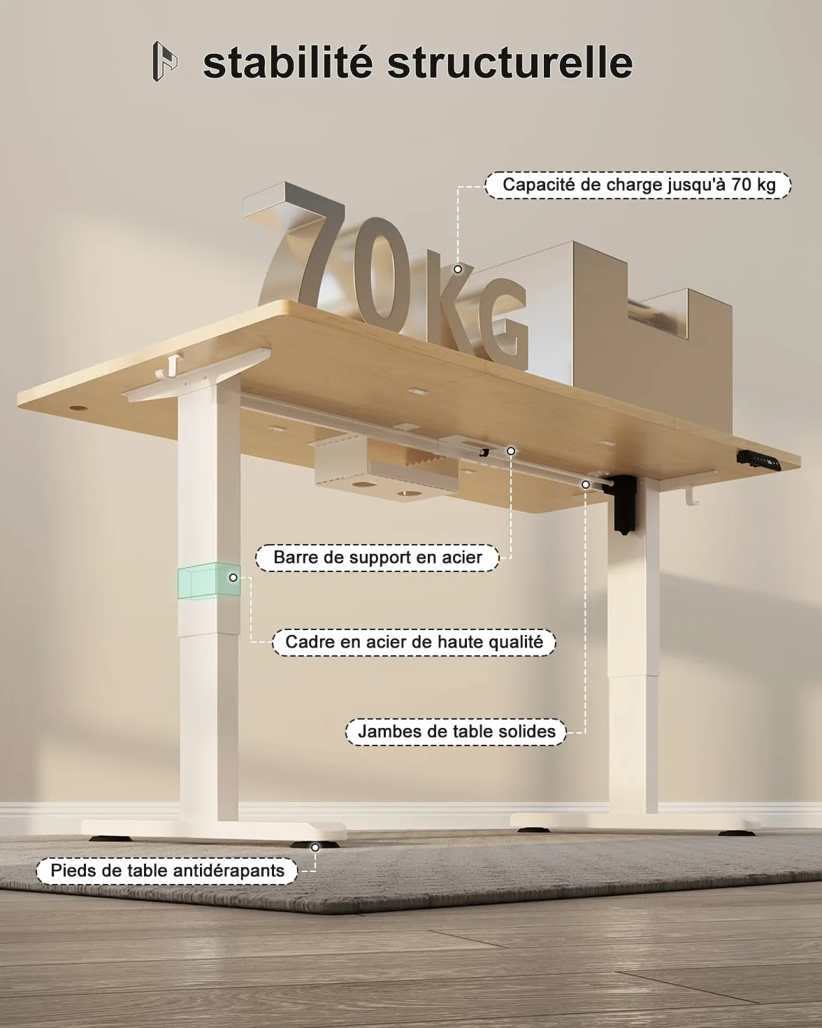 Homall Bureau Assis Debout Électrique 160x80 cm Réglable en Hauteur avec Mémoire et Anti-Collision