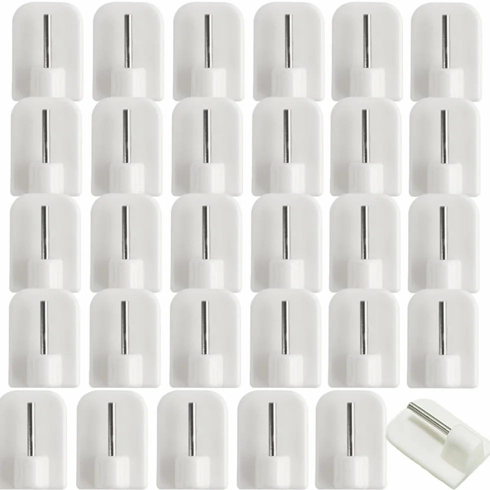 Crochets Autocollants pour Barres de Rideaux, 30 Pcs, Supports Adhésifs sans Percage
