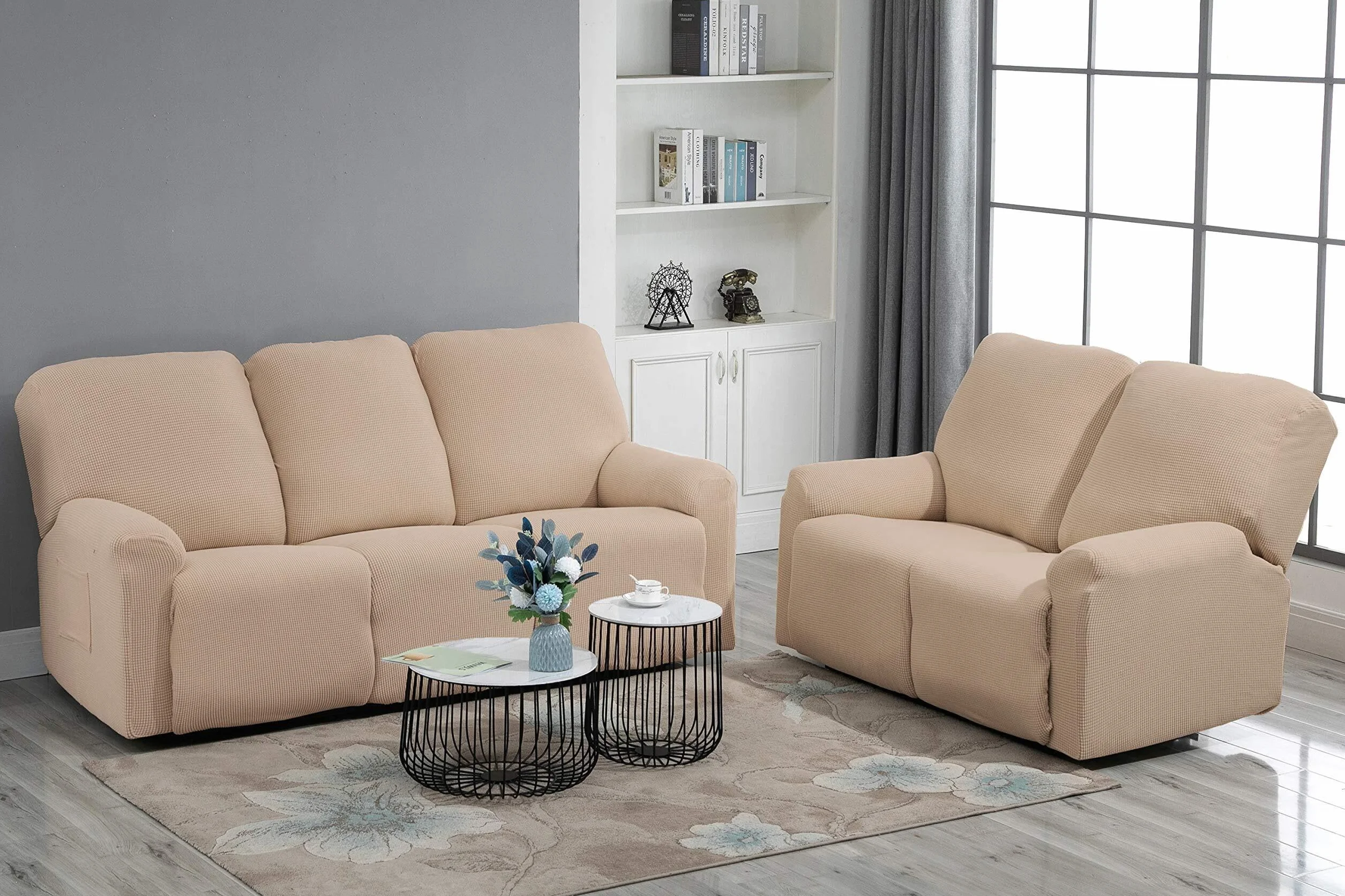 Housses de Fauteuils 1 Place Jacquard Housse de Canapé Extensible pour Canapé Relax Sable 3 Coussins