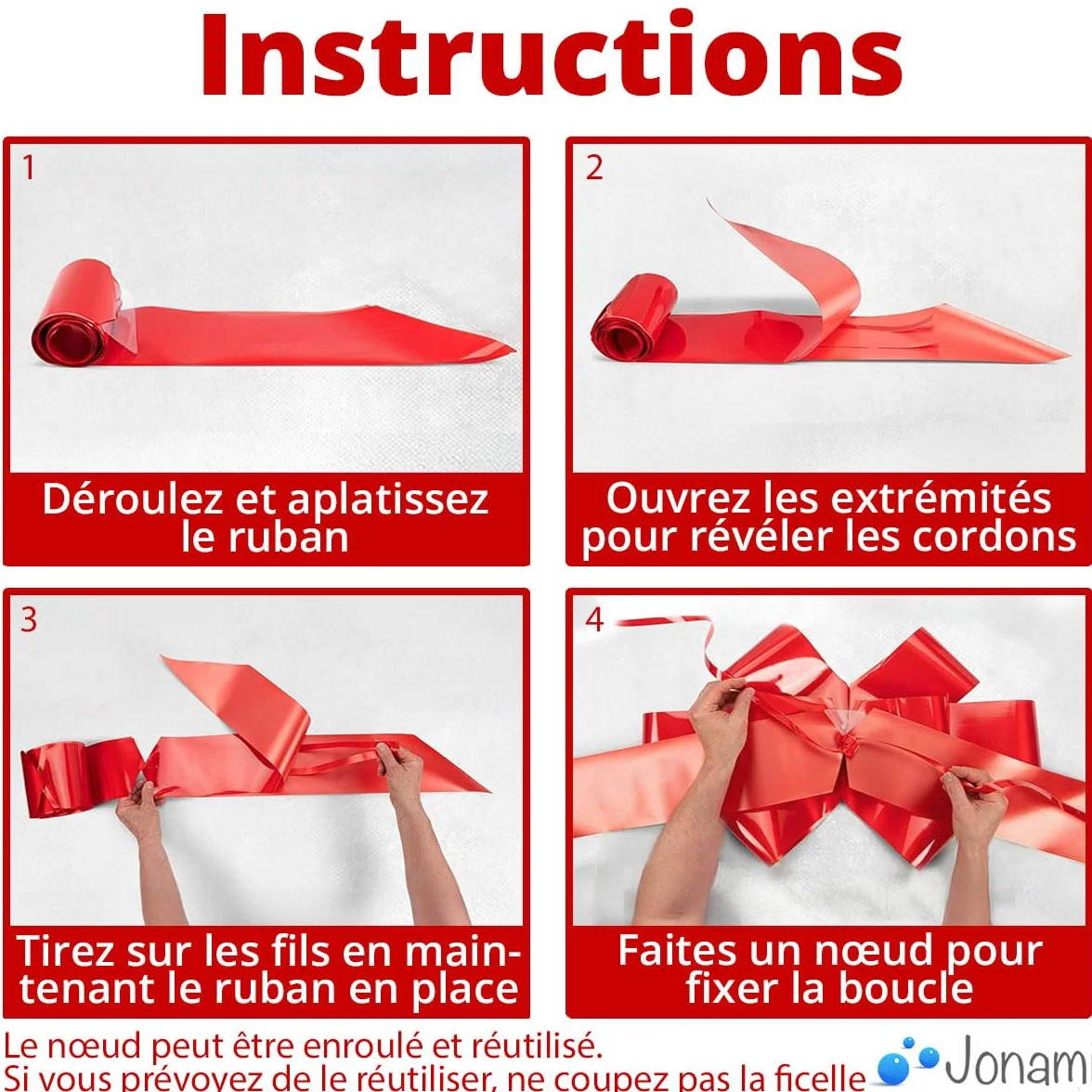 Jonami Noeud Cadeau Grand pour Voiture, Noeud Géant Rouge ø 58 cm pour 18 Anniversaire ou Voiture XL