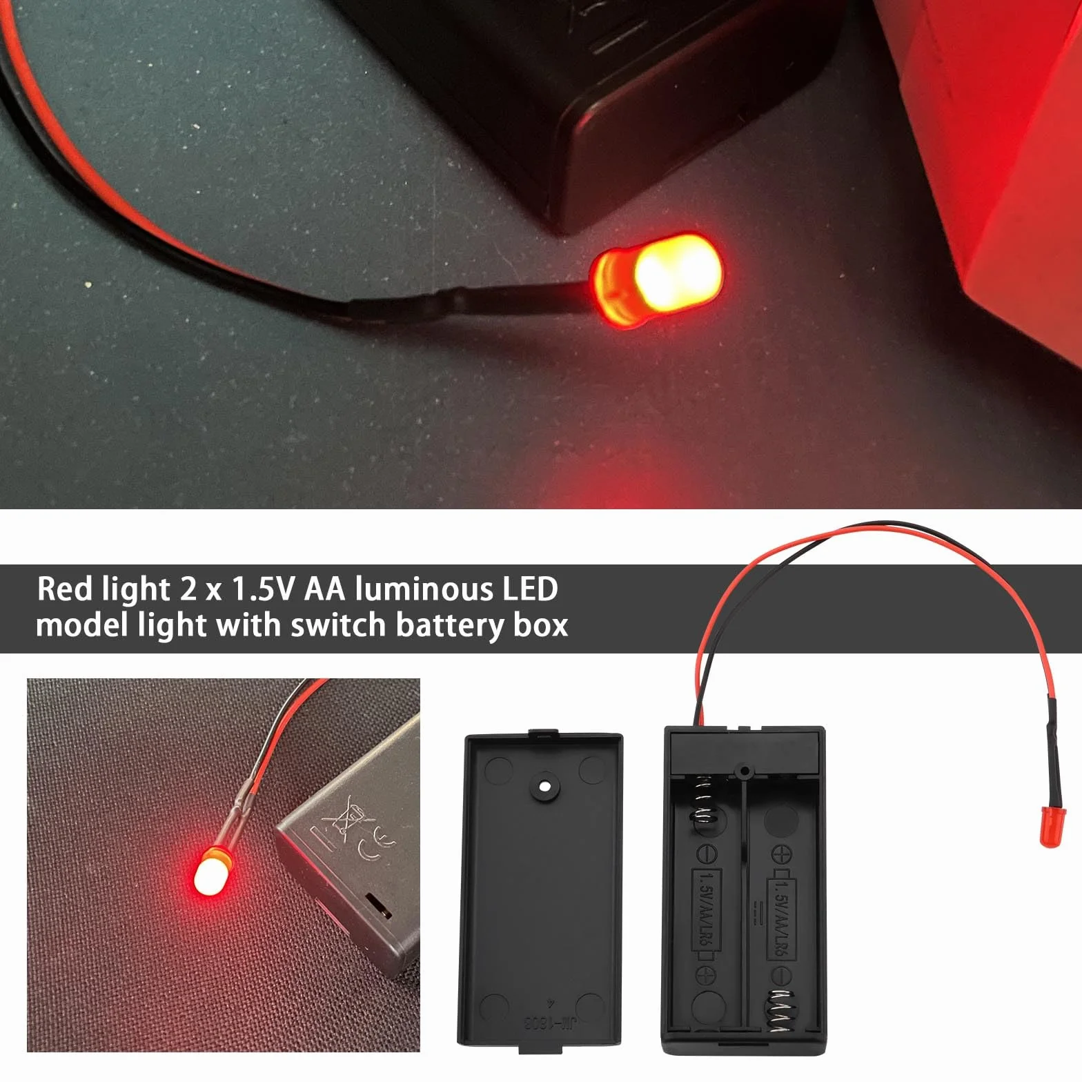 Zestaw 2 fa?szywych alarmów LED 5 mm z czerwon? diod? LED z okablowanym uchwytem na baterie do samochodów, ?odzi, gara?u motocyklowego, baterie AA nie s? do??czone