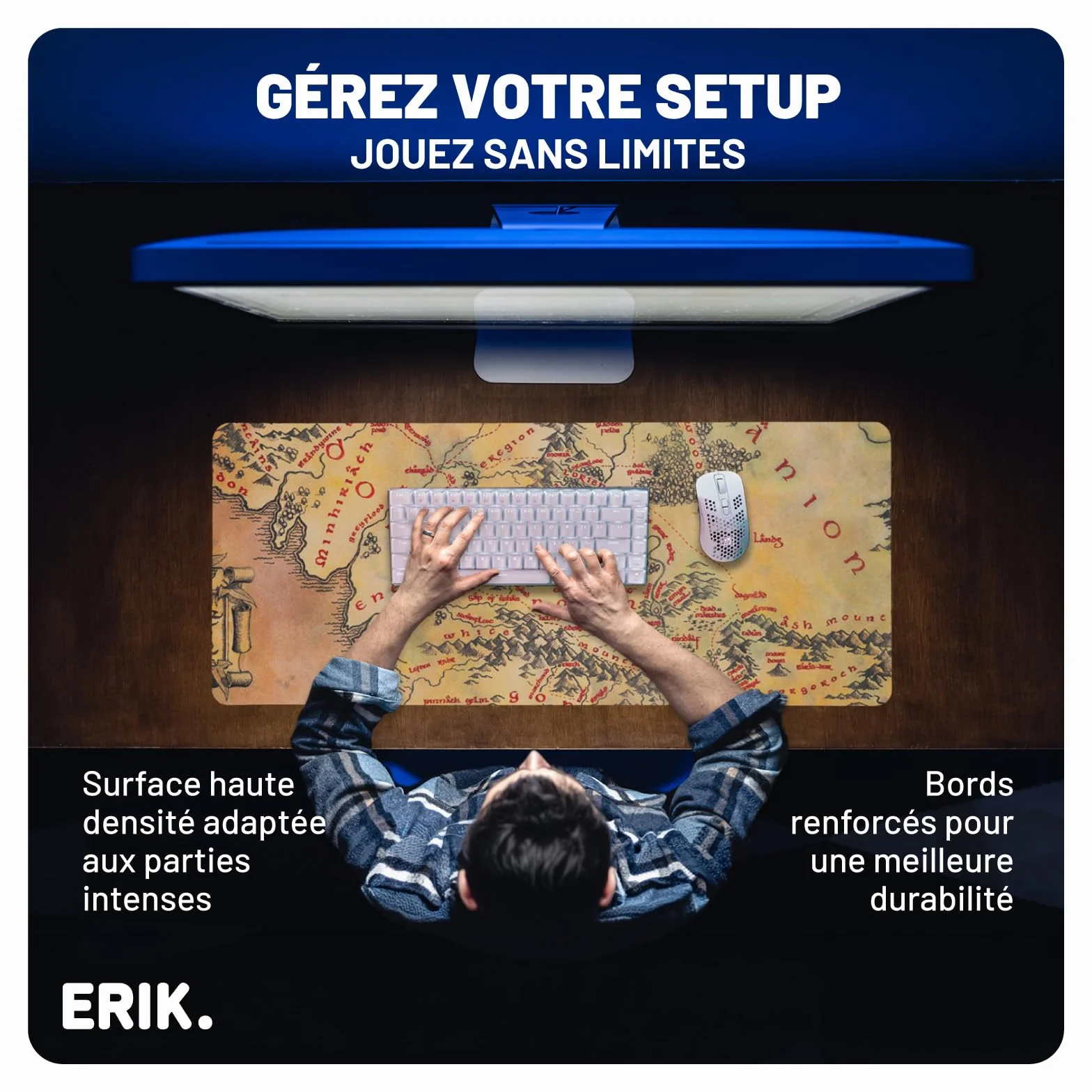 Tapis de Souris XL Le Seigneur des Anneaux 80 x 35 cm, sous Licence Officielle - Tapis de Bureau Gamer