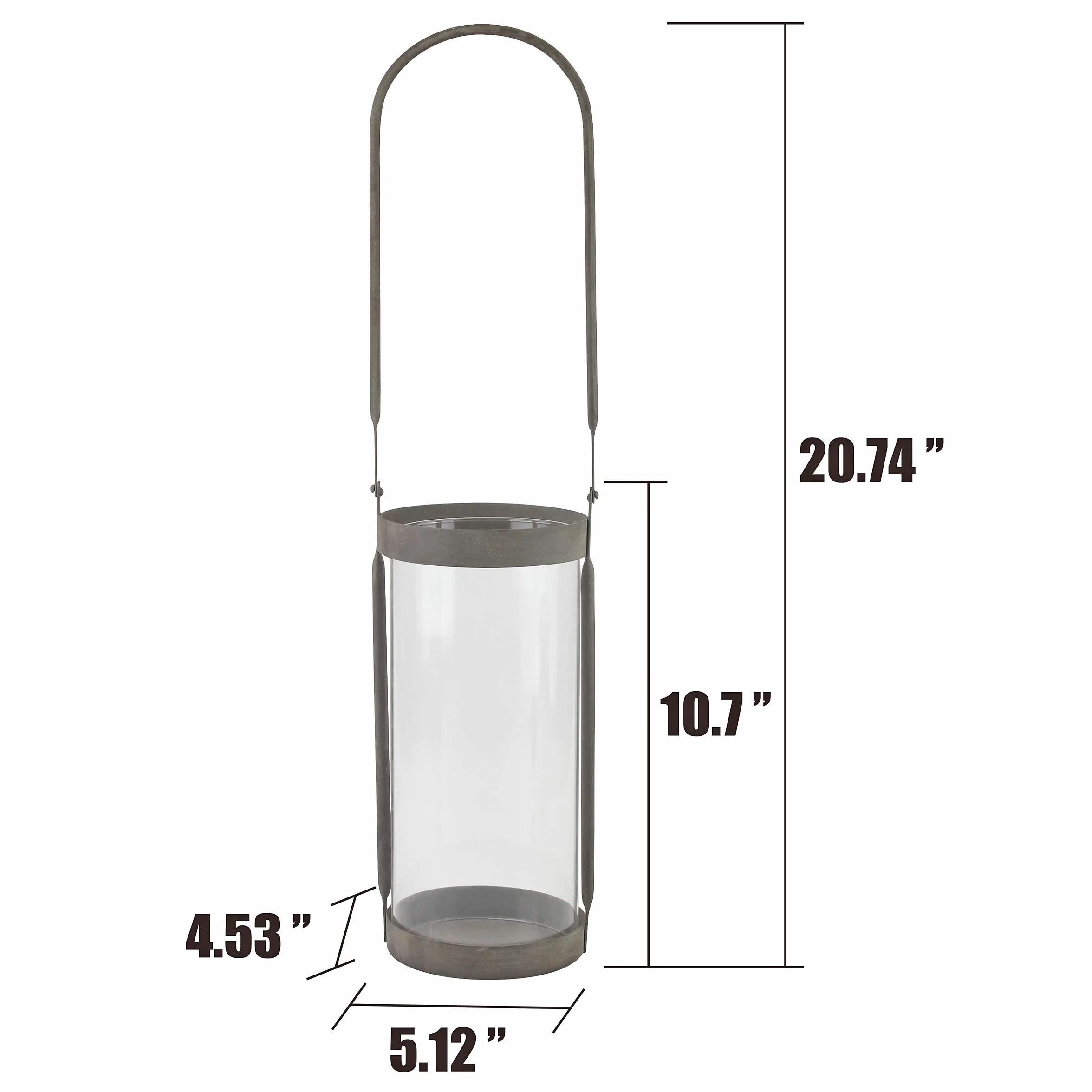Stonebriar Lanterne à Bougie cylindrique en Verre Industriel avec Cadre et poignée en métal zingué Rustique