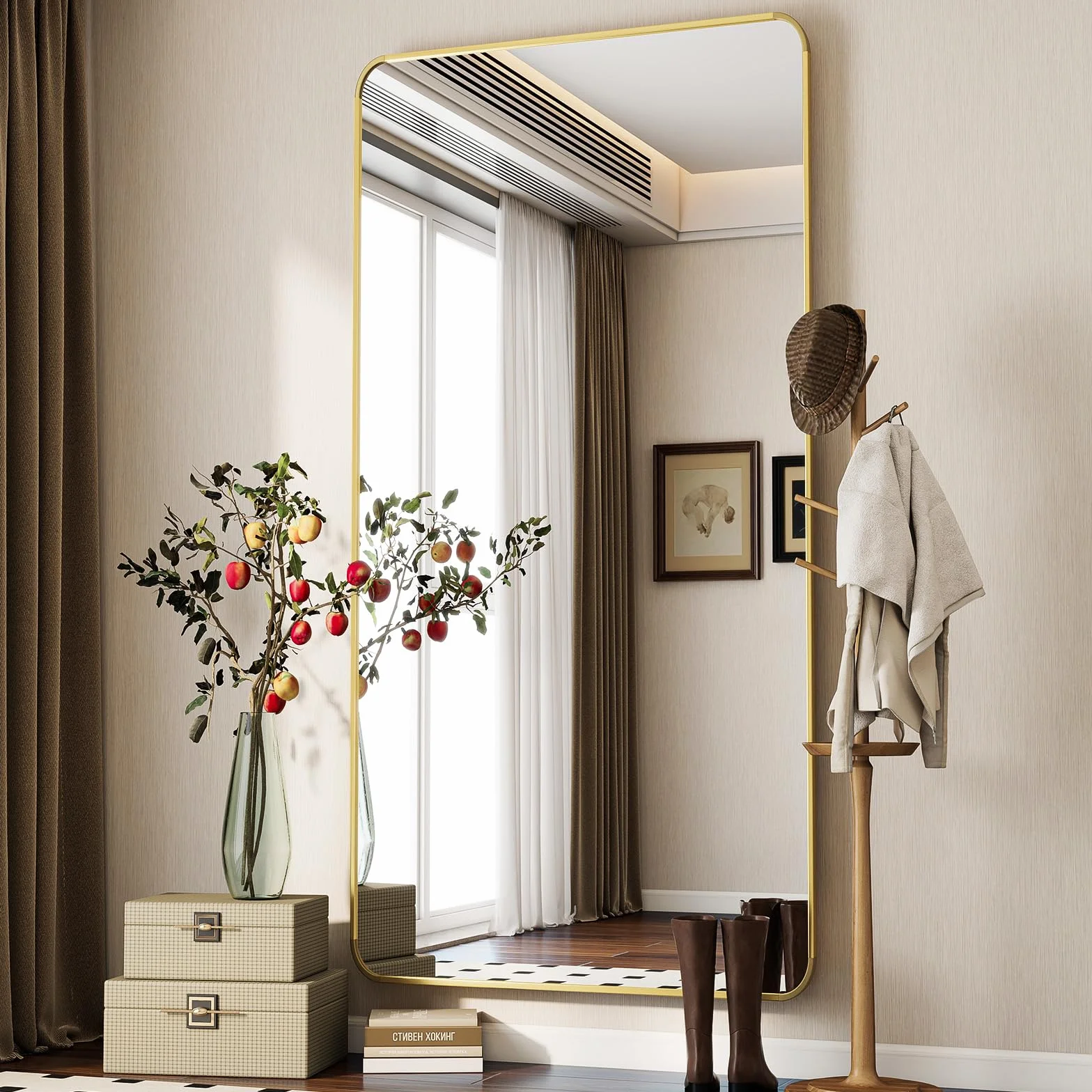 Koonmi Grand Miroir Vertical Pleine Longueur 76 x 171 cm sur Pied avec Support et Porte-manteau Mural pour Chambre