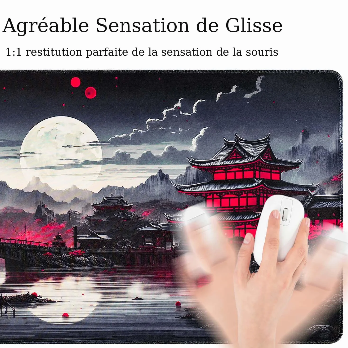 Tapis de Souris Gaming XXL 900x400mm Japonais Antidérapant Bords Cousus Imperméable