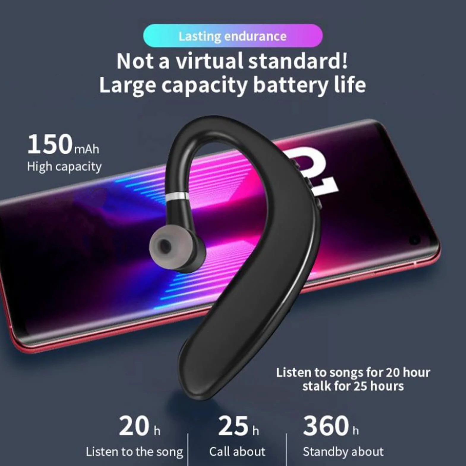 Zestaw słuchawkowy Bluetooth 5.2, bezprzewodowy zestaw słuchawkowy Bluetooth 5.2, zintegrowany mikrofon HD, ergonomiczny design, uniwersalne lewe i prawe ucho, do tabletów mobilnych