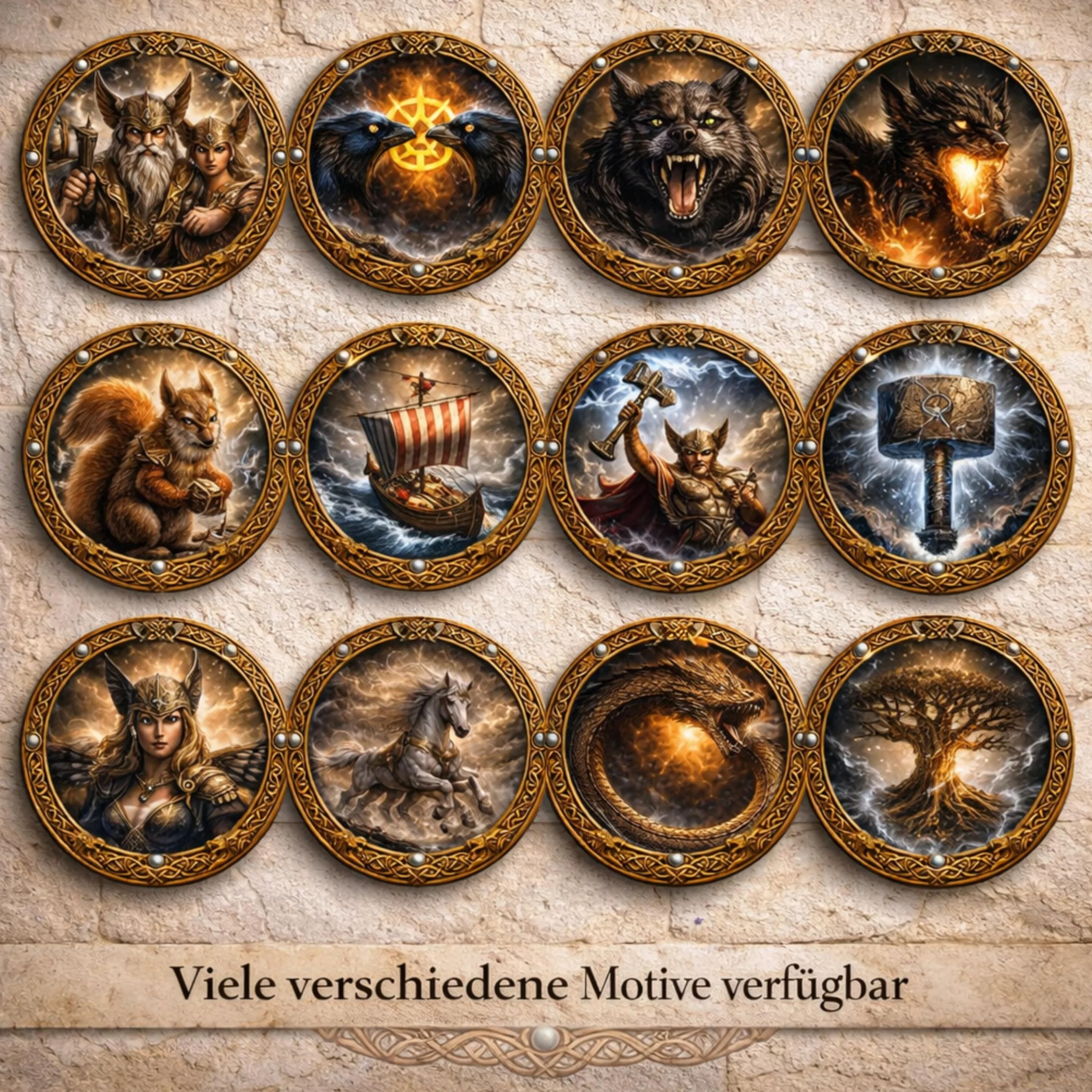 Viking Tableau mural rond Ø 30 cm Corbeaux Valknut Mythologie nordique DARO Design