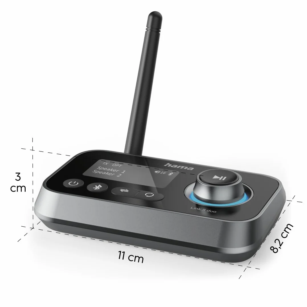 Hama TRANSMITER BLUETOOTH LINK IT Duo, Adapter 2w1, Nadajnik i Odbiornik Bluetooth, Zasięg do 10m, Złącza Jack 3,5mm i USB-C, Czarny