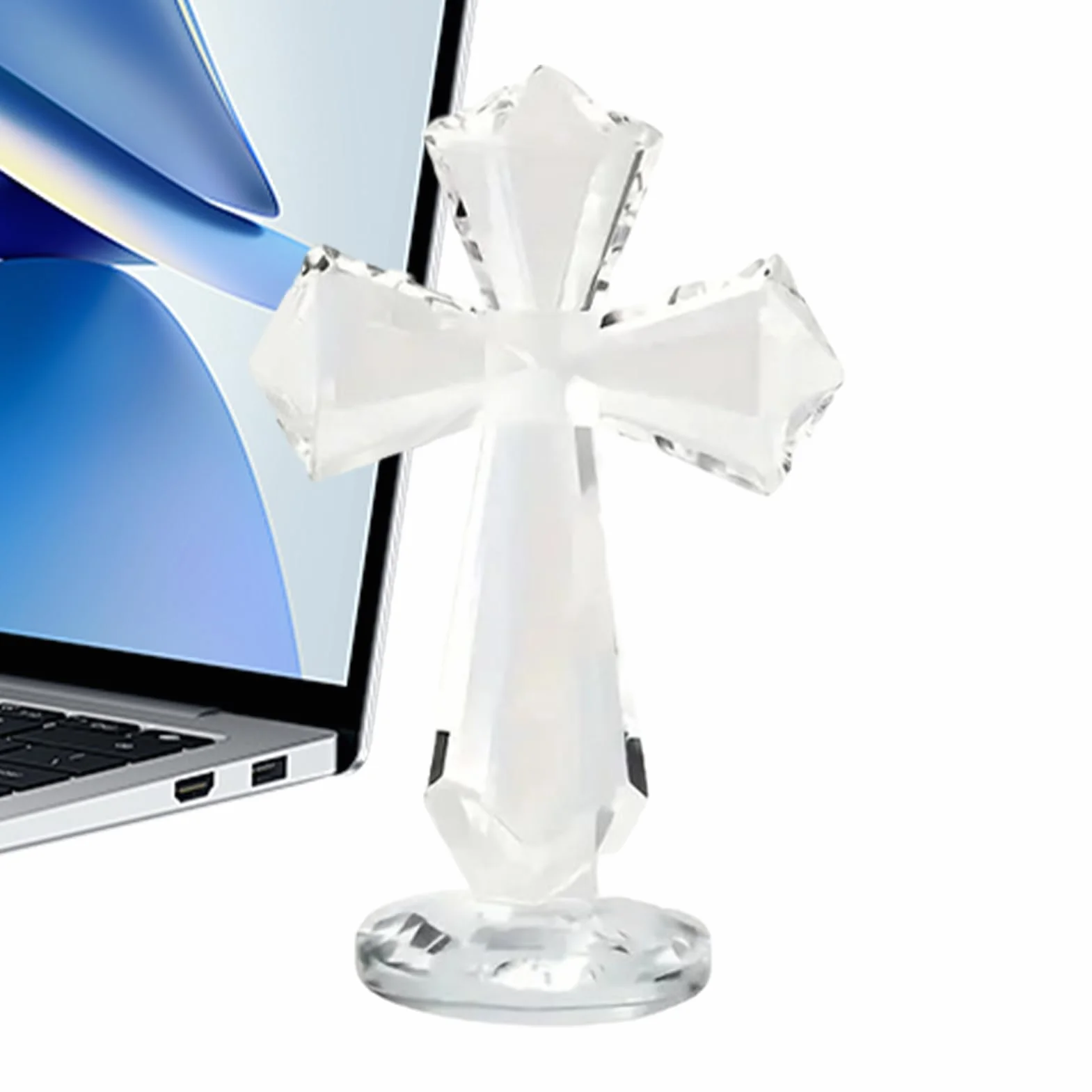 Croix en cristal 15,2 cm – Sculpture chrétienne de table, verre à facettes, design 360°, crucifix de bureau