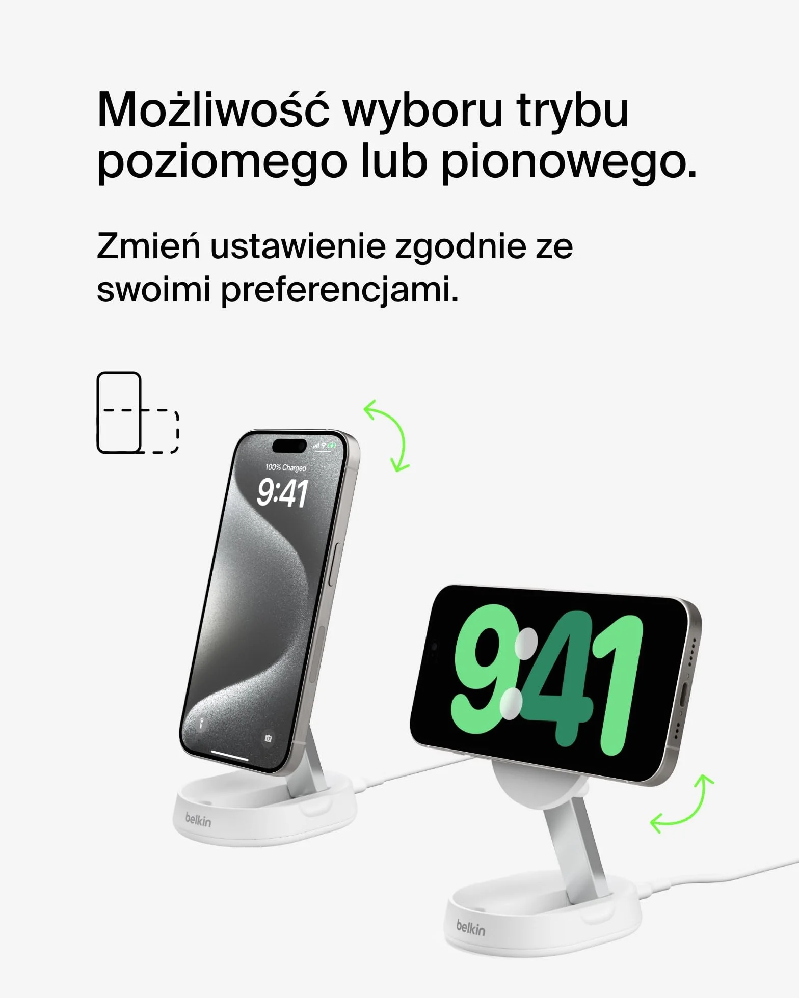 Belkin BoostCharge Pro konwertowalna podstawka ładująca 15W, kompatybilna z MagSafe szybka bezprzewodowa ładowarka Qi2, ładowarka indukcyjna do iPhone 15, 14, AirPods, w zestawie zasilacz 20W - biała