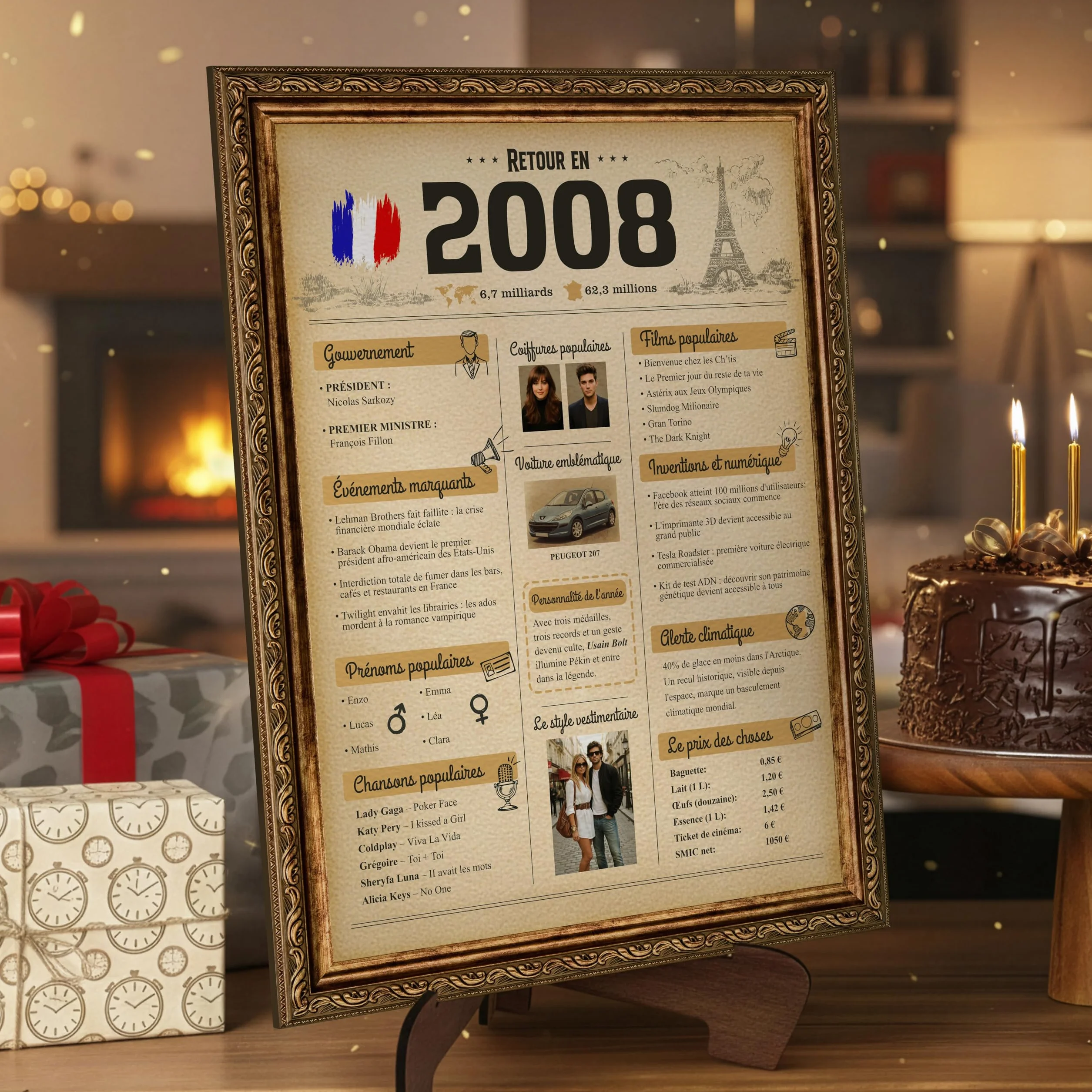 CROWNLY CRYSTAL® Affiche Anniversaire 18 Ans Vintage Poster Décoration Murale avec Support