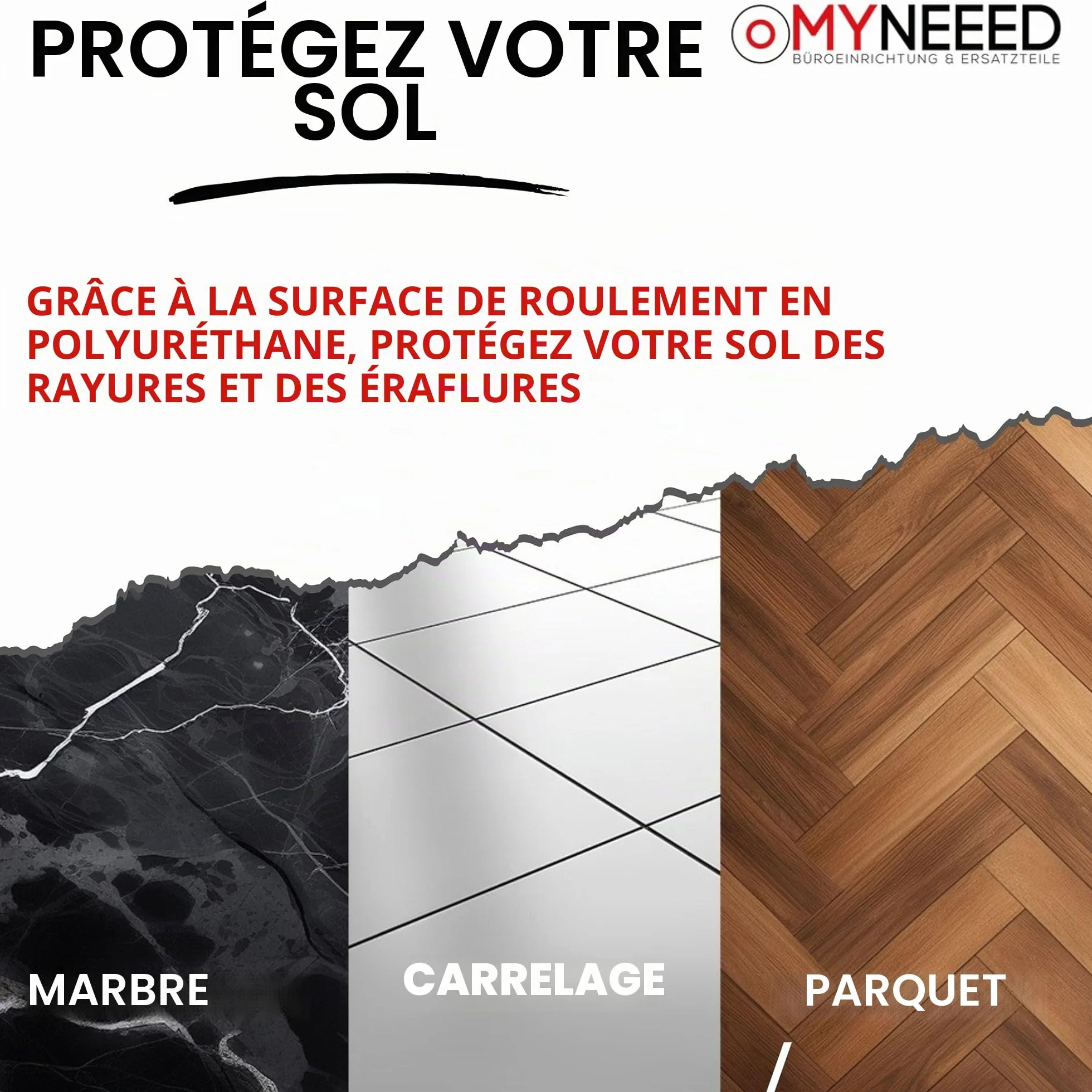 Roulettes pour sols durs 10 mm/11 mm pour toutes les marques de chaises de bureau – Roulettes résistantes sans goupille pour sols stratifiés, parquets, carrelages – Sans rayures et silencieuses