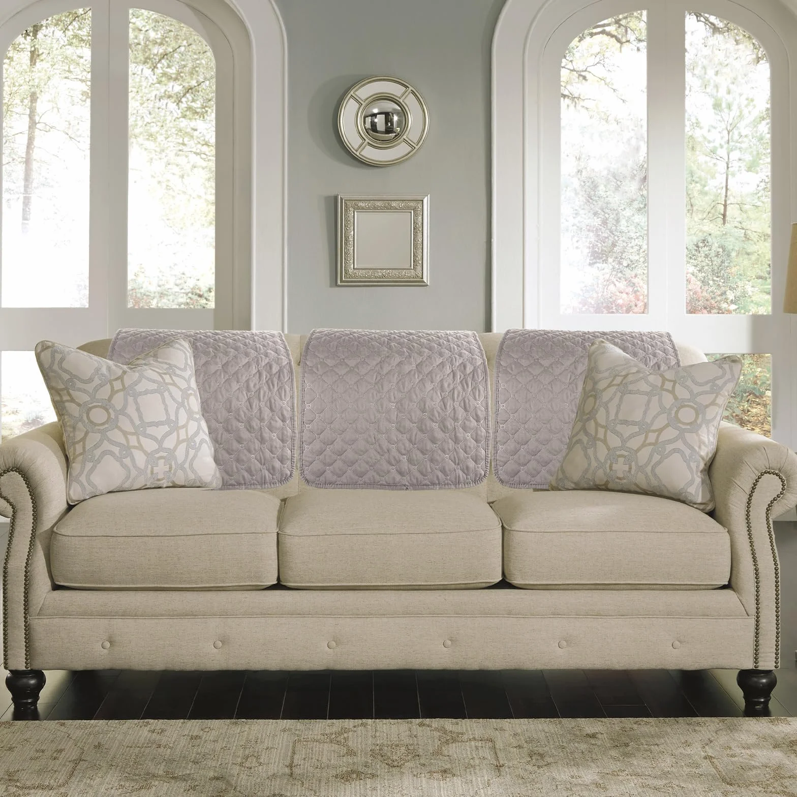 Lot de 3 Housse Appui Tete Canape 57 x 38 cm Polyester Anti-Rayures Anti-Taches Gris