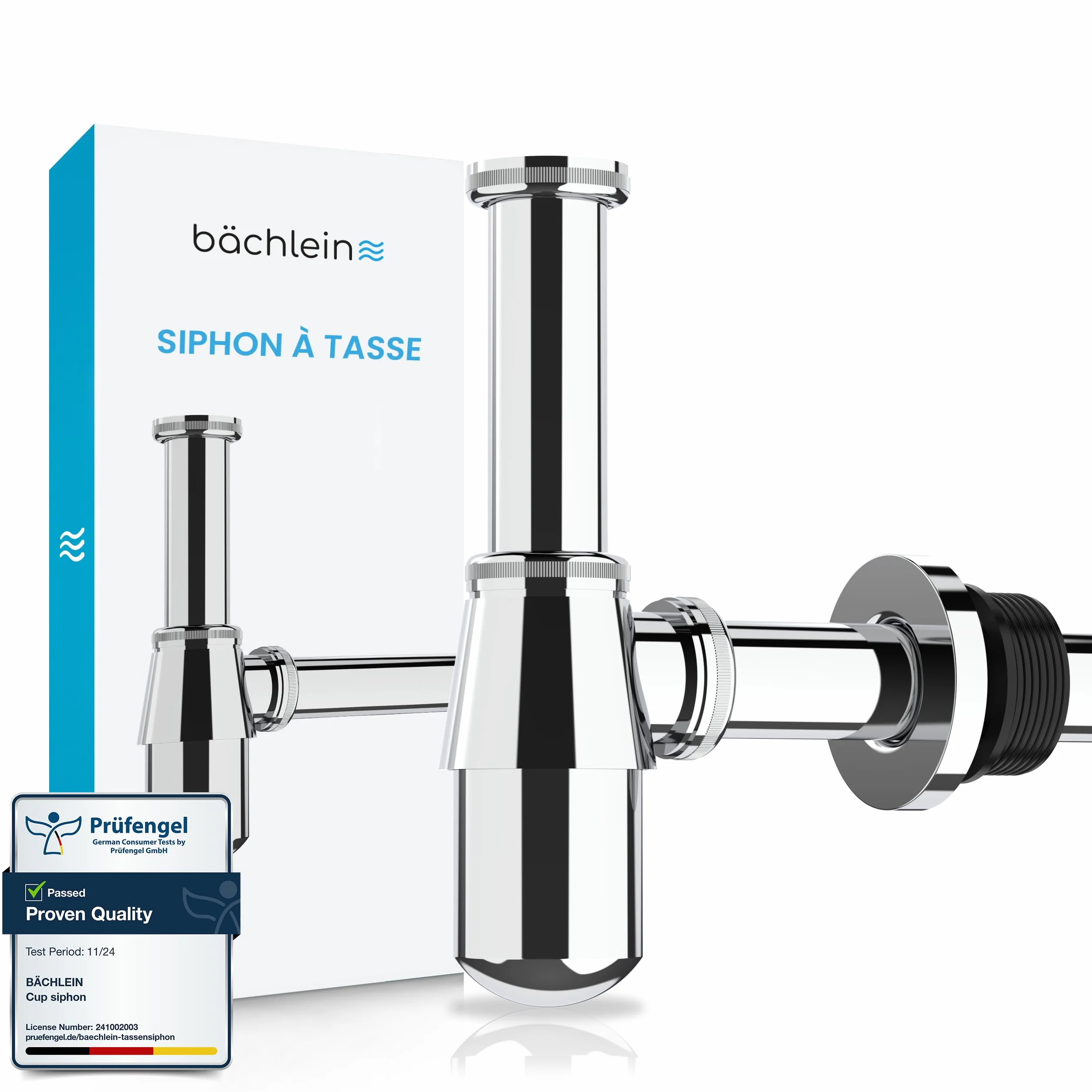 Siphon à Tasse Universel Bächlein pour Lavabos et Éviers, Écoulement à Bouteille Design