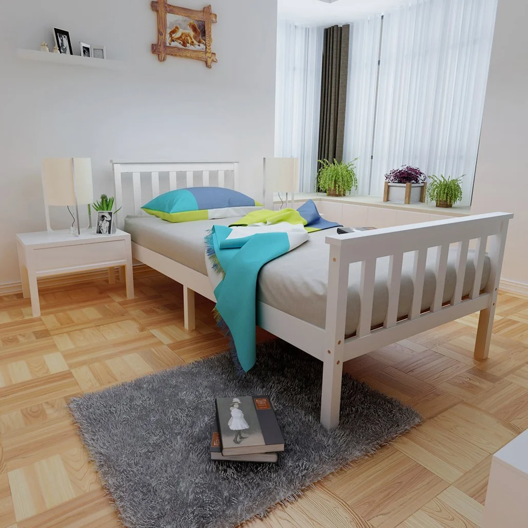 Lit Simple en Bois Blanc 98x196cm, Cadre de Lit pour Enfant/Adulte avec Sommier à Lattes, Lit de Chambre Moderne, Charge Maximale 150kg, Convient aux Matelas 90x190cm (Blanc)
