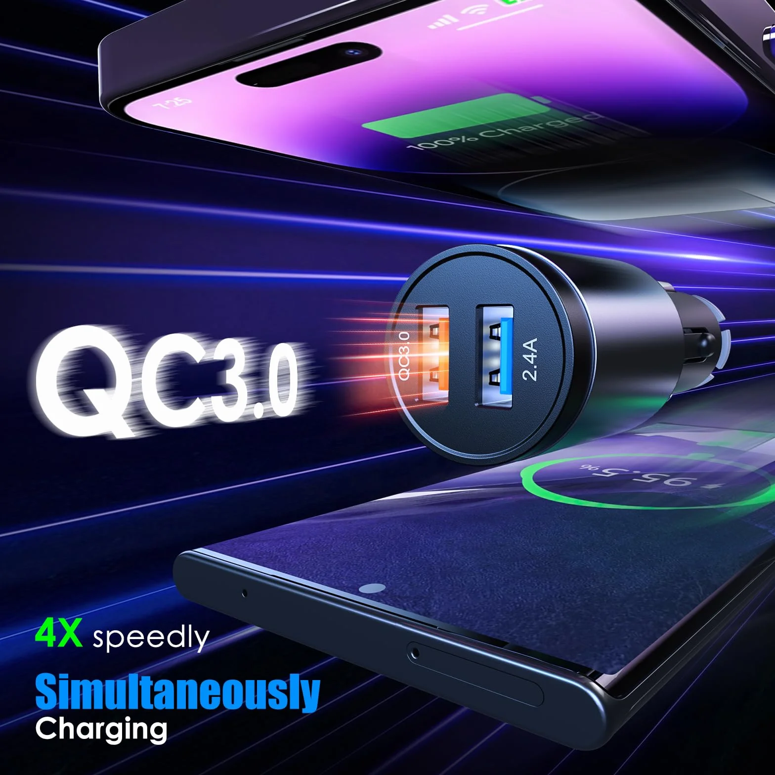 LENCENT 5.0 Samochodu Nadajnik FM Bluetooth z Adapter AUX, Bezprzewodowy Adapter z Szybka Ładowarka QC3.0 USB-A, Zestaw Głośnomówiący, Wzmocnienie Tonów Wysokich i Niskich Muzyki HiFi, Obsługa Kart TF