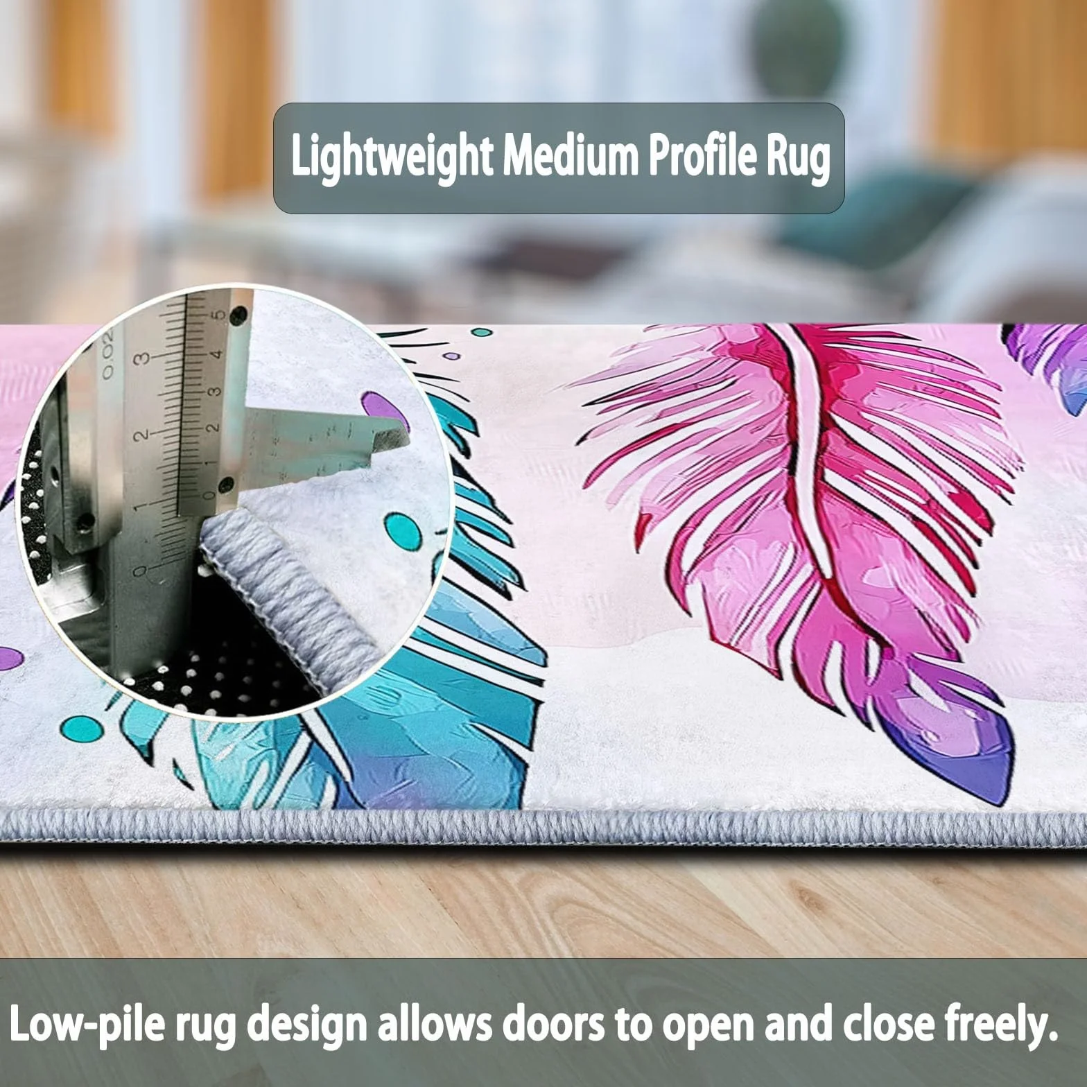 Tapis Rectangulaire antidérapant Tapis Attrape-Rêves Aquarelle Plumes Motif Salon Cuisine Anti Slip Lavable en Machine Doux Tapis Grand de Sol 80 x 150 cm pour Chambre et Couloir Cyan Violet