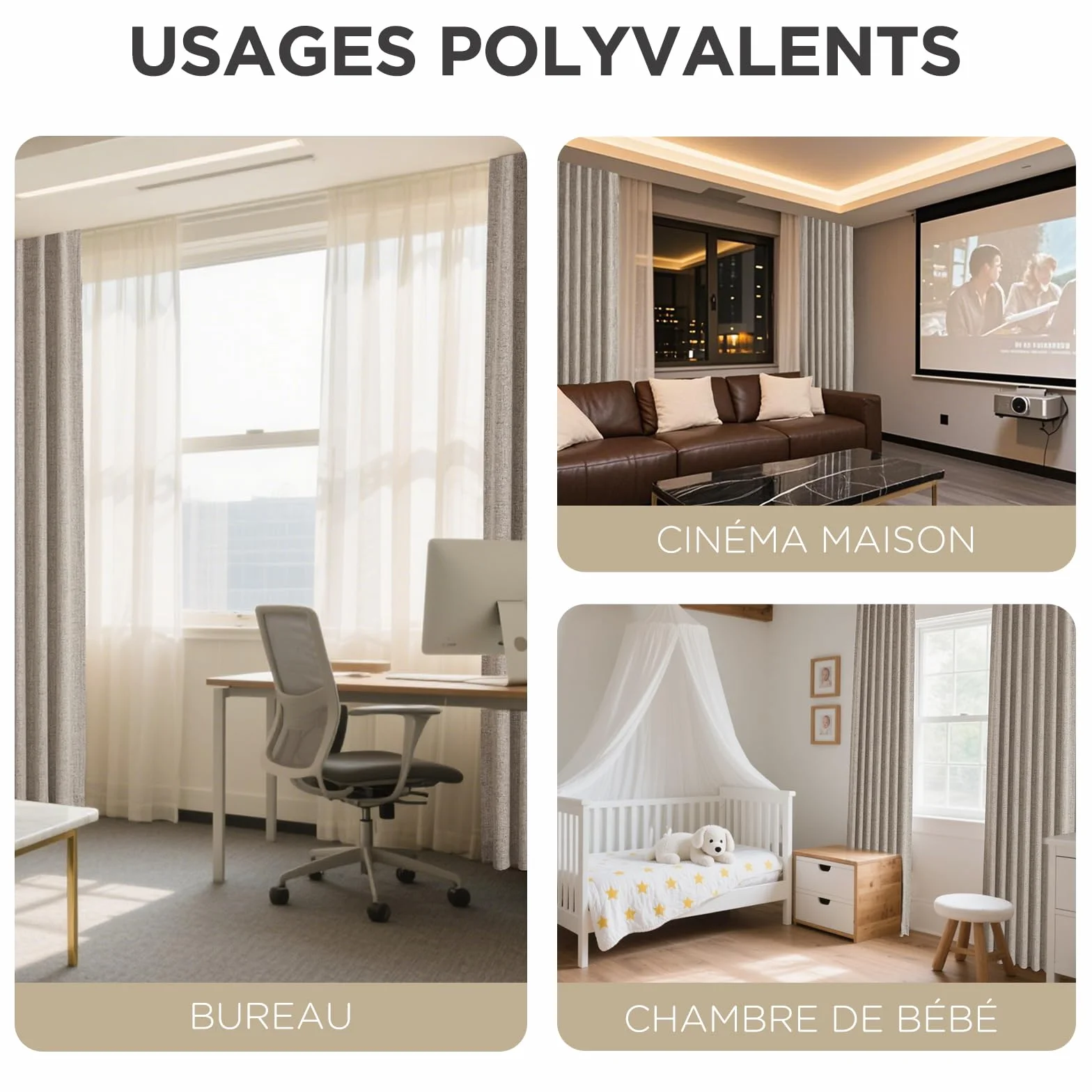 Joydeco 100% Rideau Occultant Lin 135x240 cm 2 Pièces, Double Rideaux Isolant Thermique Anti UV à Pattes Cachées et à Passe Tringle pour Décoration Chambre Salon et Protection d'Ameublement