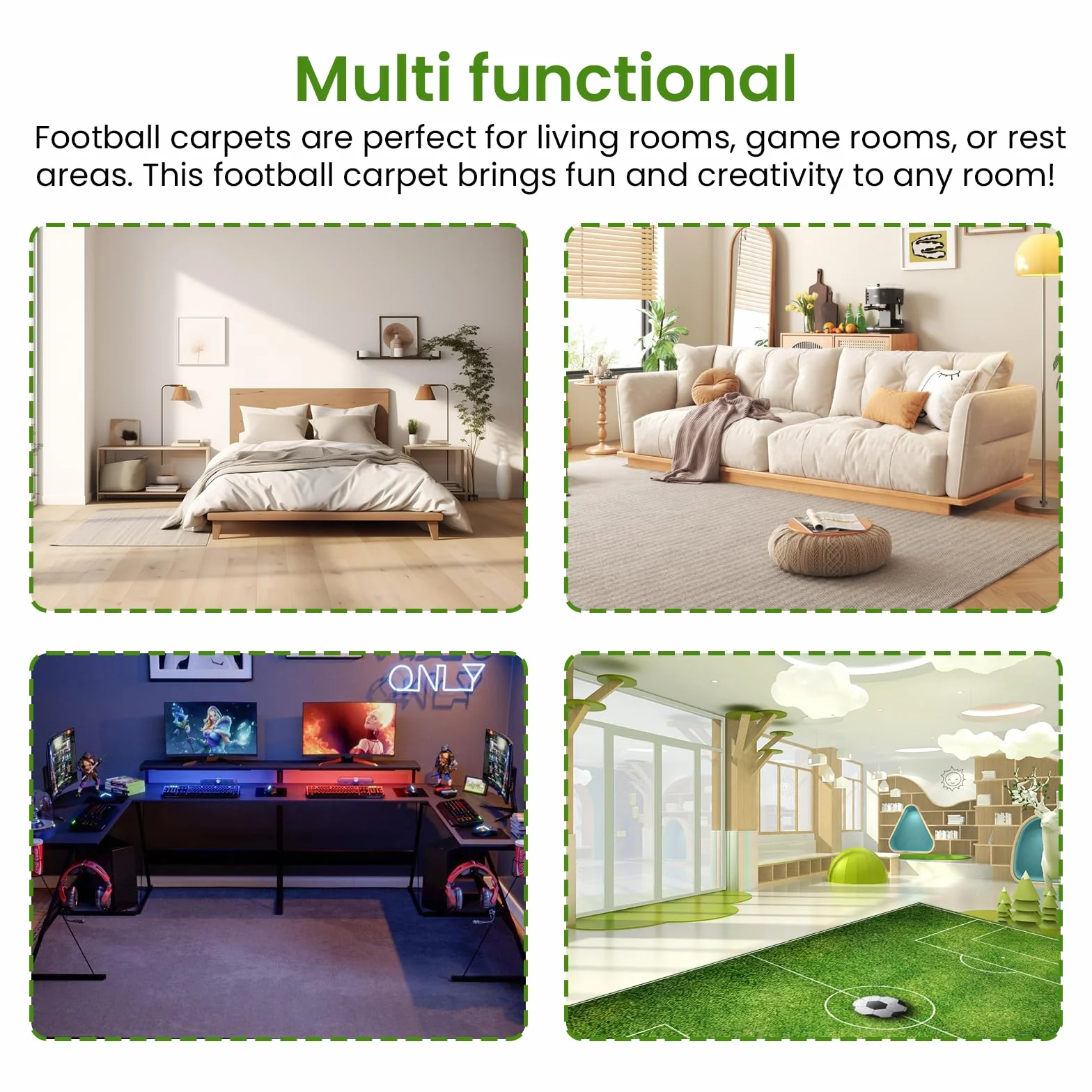 Tapis Chambre Enfant 80 x 120 cm Tapis Football Vert pour Garçons et Filles