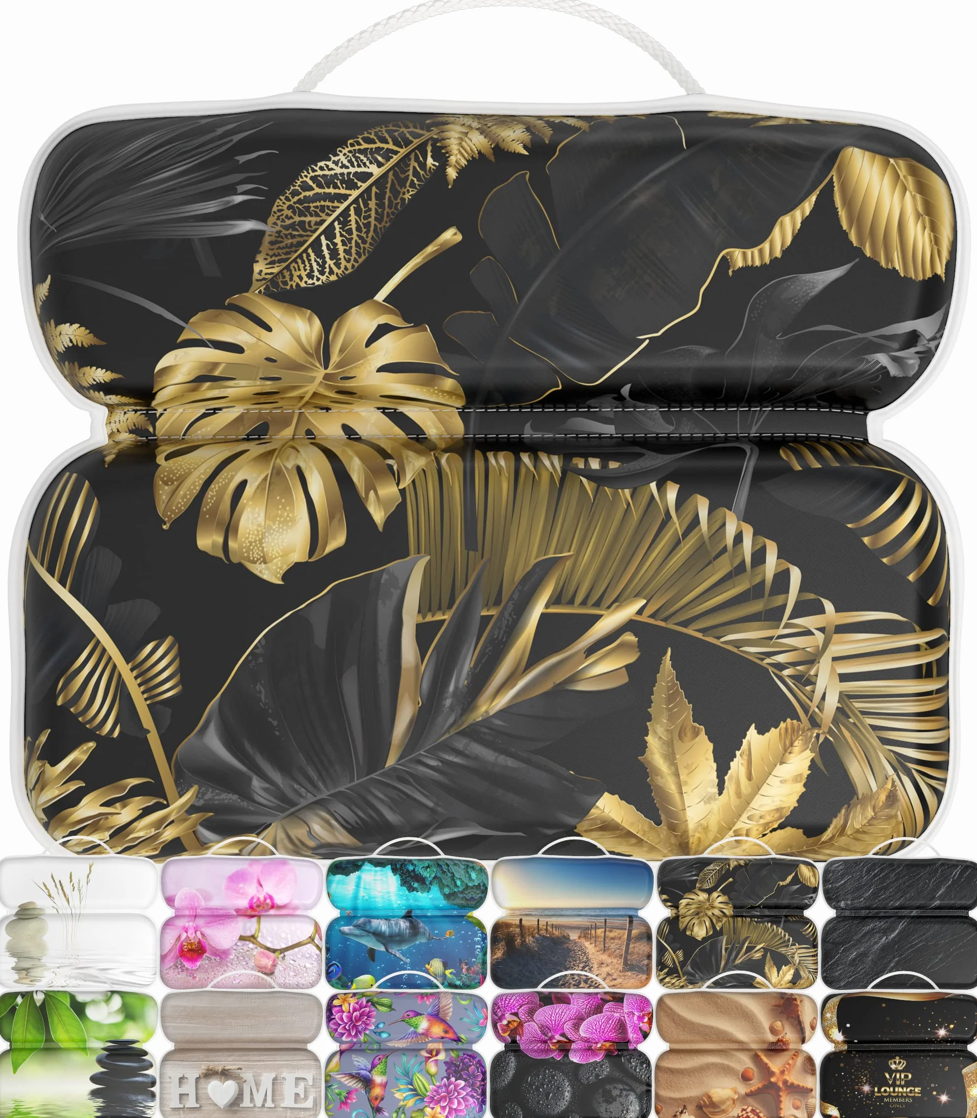 Sanilo Coussin de Bain, Nombreux Coussin pour Baignoire Confortables à Motifs, Coussins de Nuque Munis de Puissantes Ventouses, Lavables (Golden Leaves)