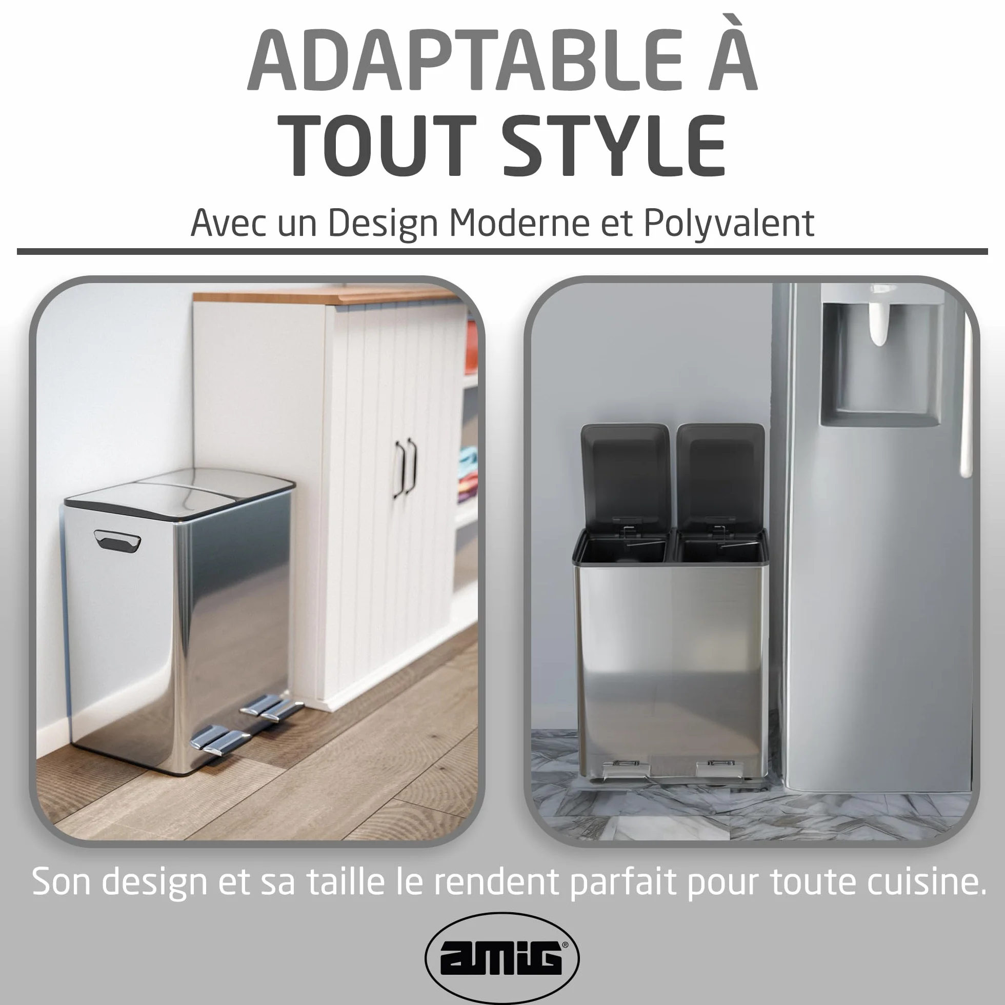 Poubelle de Recyclage Double Acier Inoxydable 45x30x52 cm 2x20 L RECIK EVO