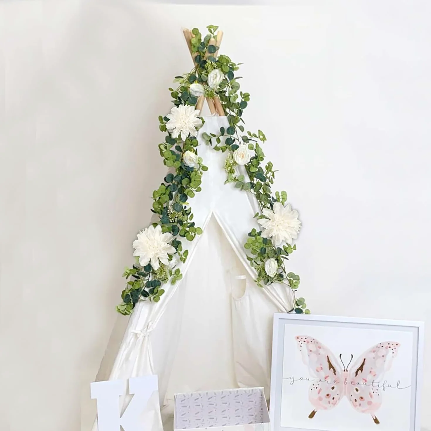 Guirlande Pivoine Artificielles 190cm Soie Décoration Mariage Blanc
