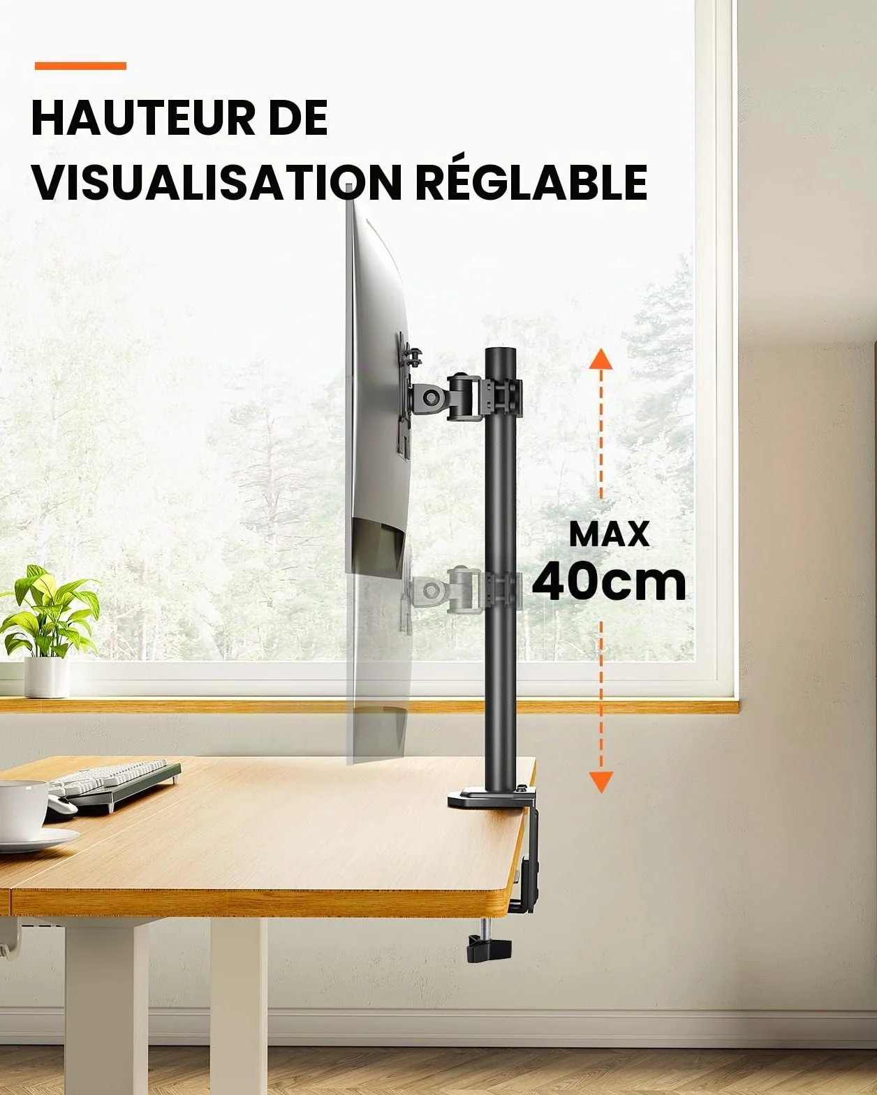 ErGear Bras Ecran PC Réglable en Hauteur 42 cm, Support Moniteur 13-32 Pouces, VESA 75/100 mm, 8 kg Gaming