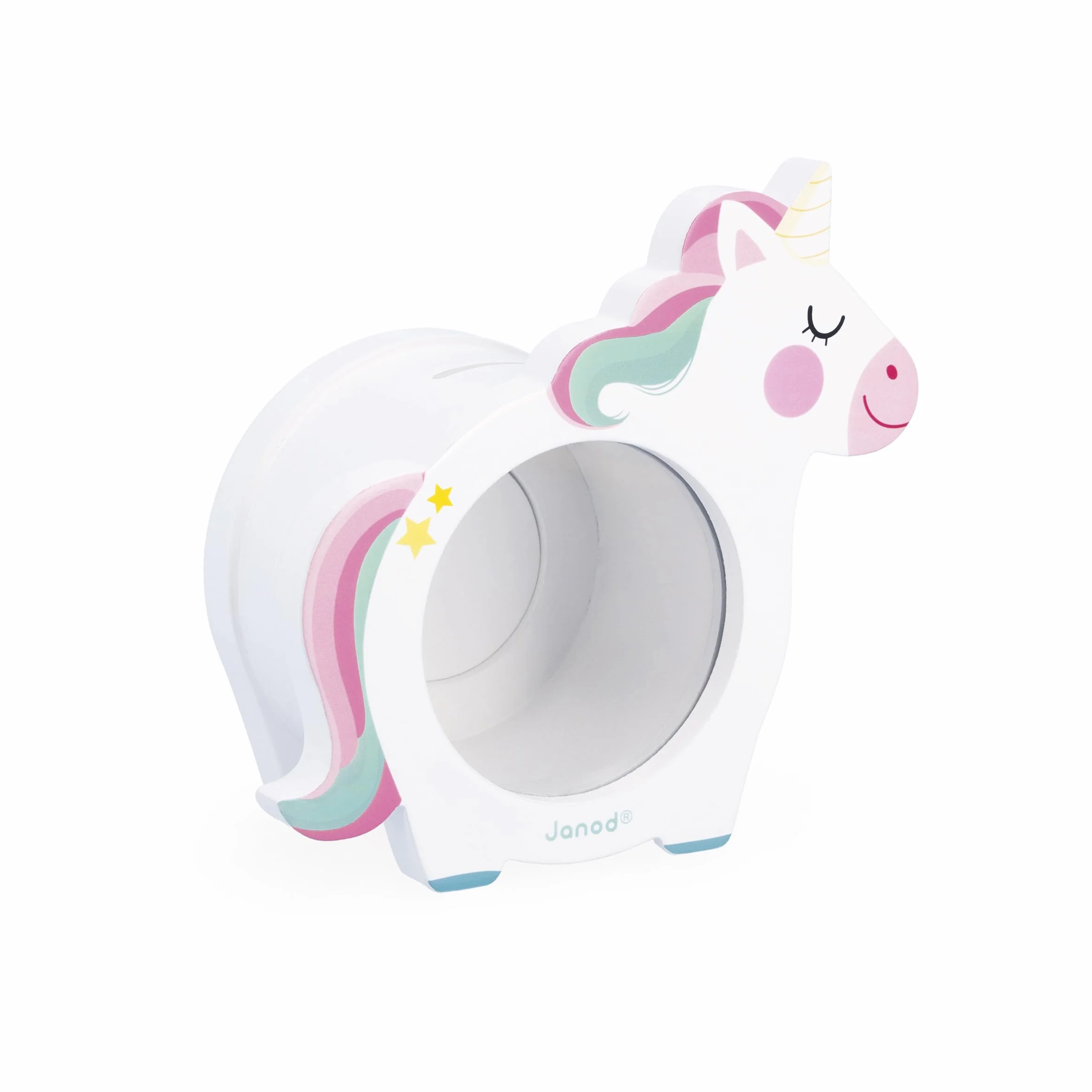 Janod Tirelire Licorne Enfant Bois FSC Ouverture Magnétique Transparente