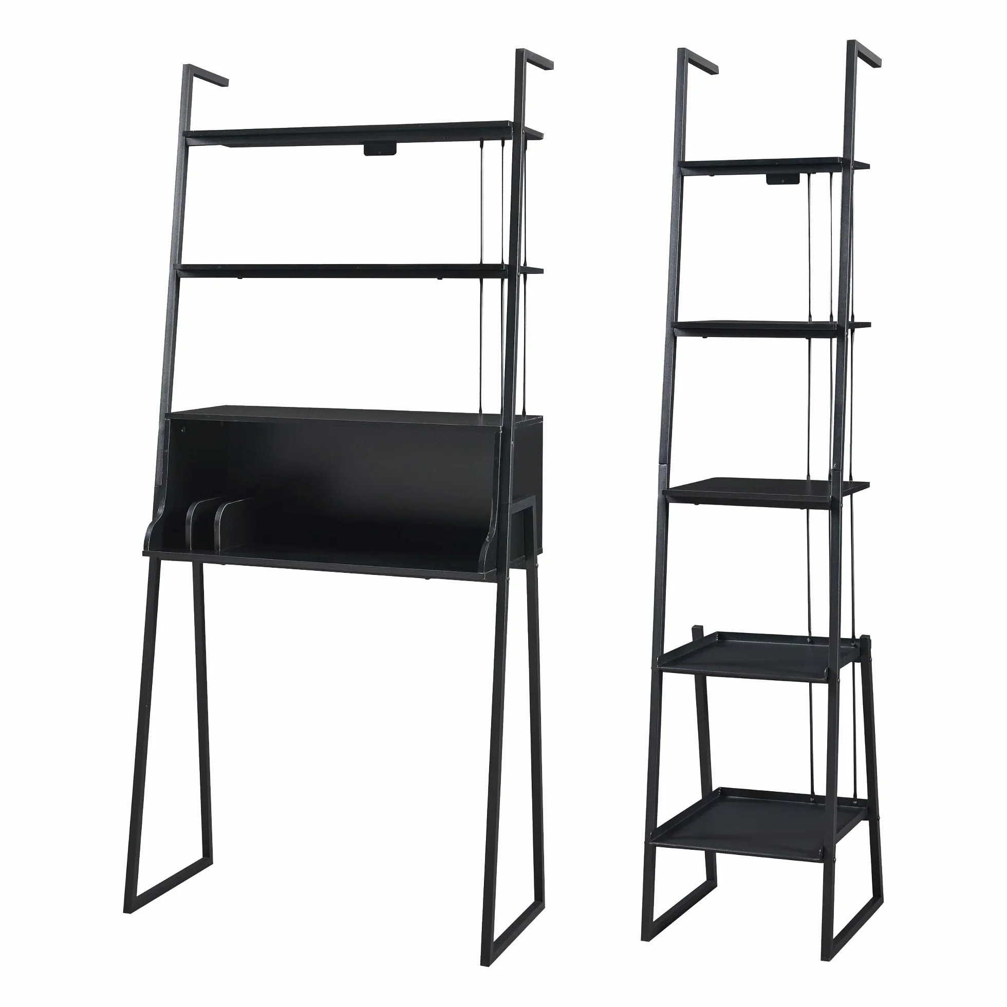 Ensemble de 2 Meubles de Salon Style Industriel avec Bureau et Étagère Échelle Métal Noir
