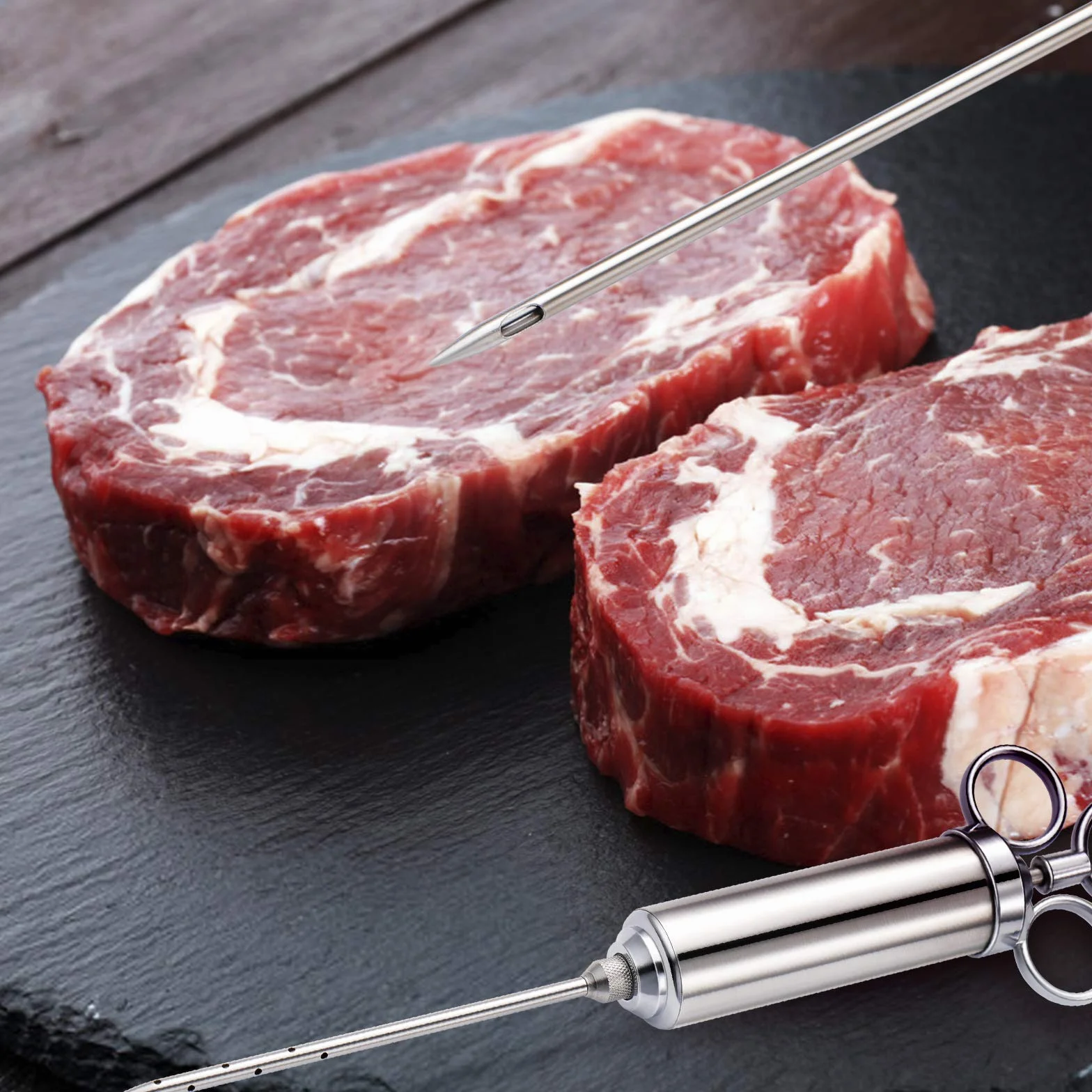 Extsud Seringue à Marinade 60ml en Acier Inox 304 Injecteur Alimentaire avec 3 Aiguilles