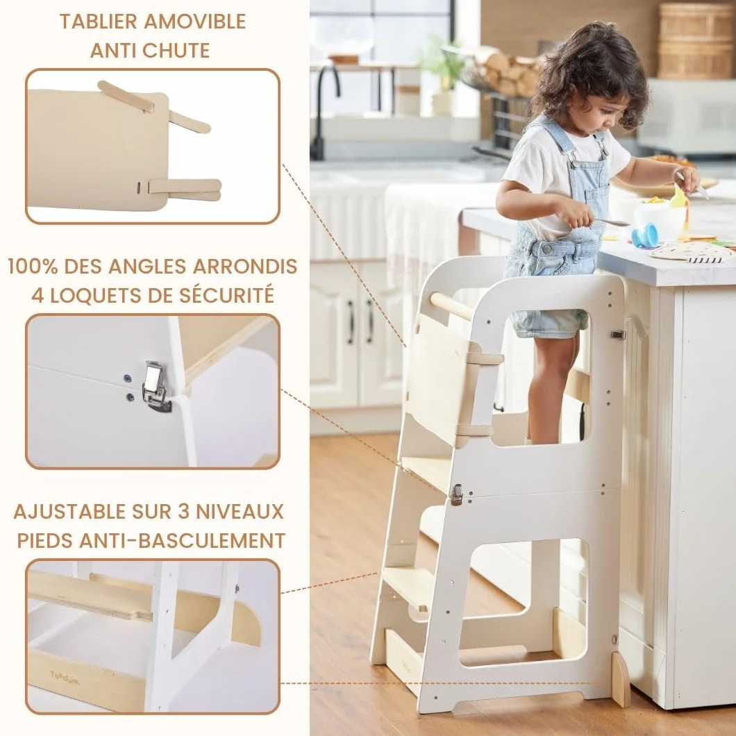 Tour d'Observation Enfant Montessori Convertible en Bureau - Tour d'apprentissage - Tour Observation Tabouret Haut pour Enfant 12 Mois à 6 Ans.