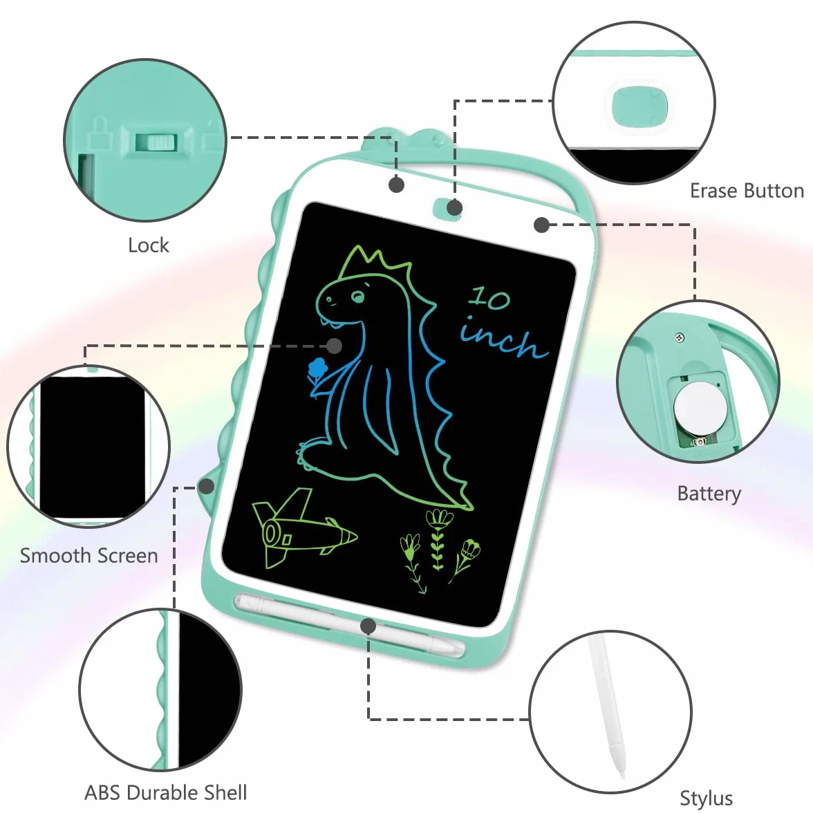 Vicloon Tablette d'écriture LCD 10 Pouces avec Stylo Ardoise Magique Portable pour Enfants et Adultes (Vert)