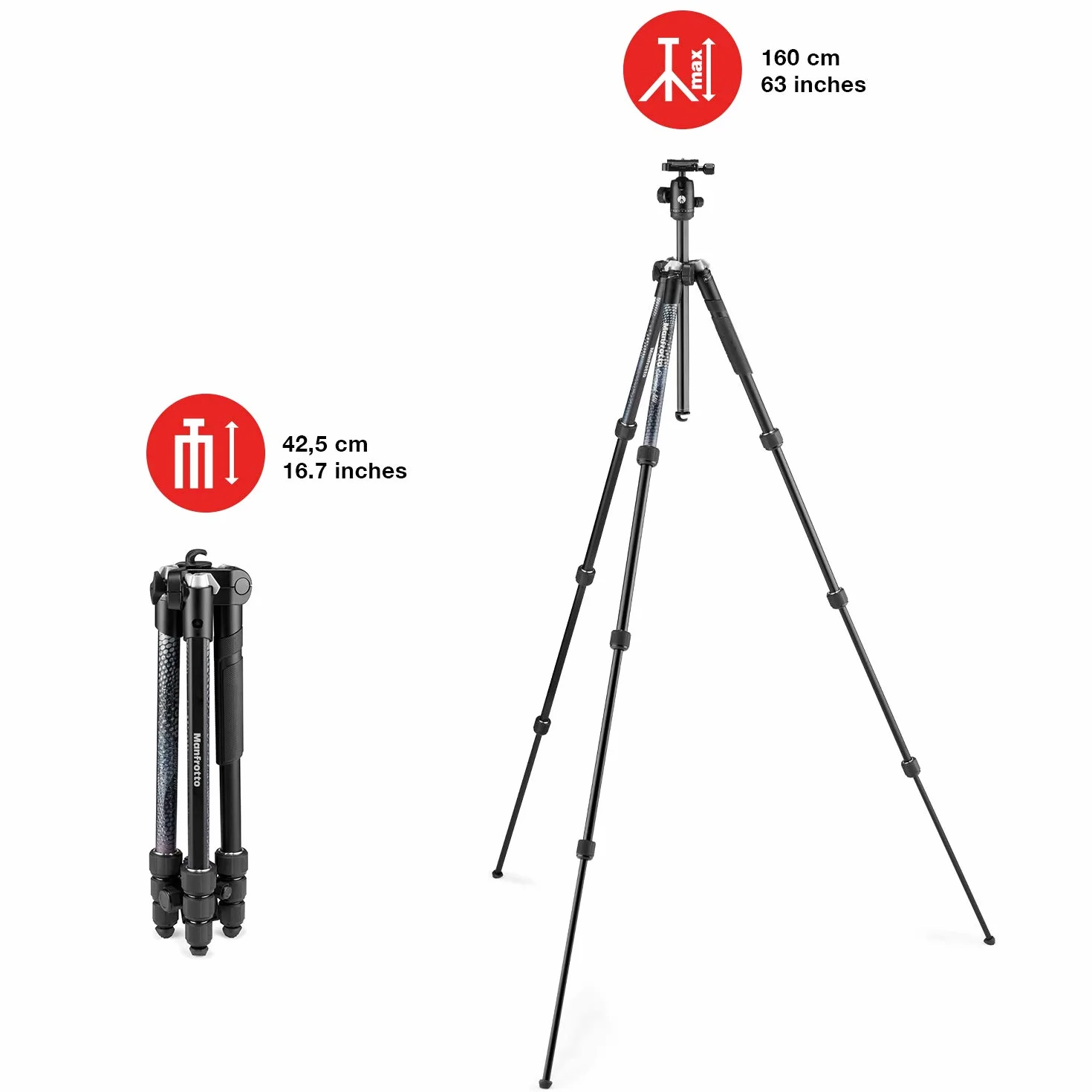 MANFROTTO Trépied Element MII aluminium noir 4 sections BH - MKELMII4BK-BH