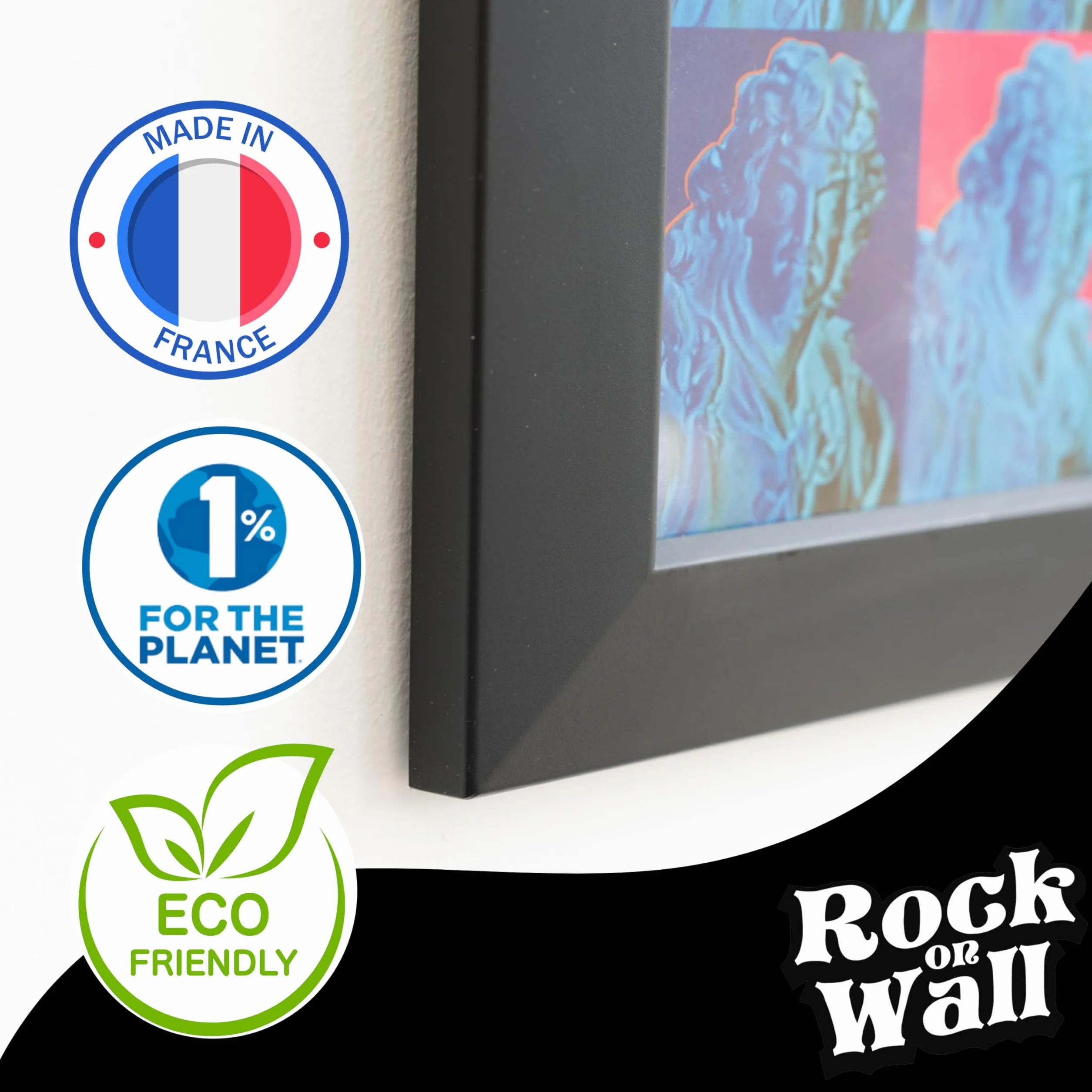 Rock On Wall Cadre pour Disque Vinyle Noir Ouverture Fermeture Facile Encoche de Suspension Intégrée Fabriqué en France