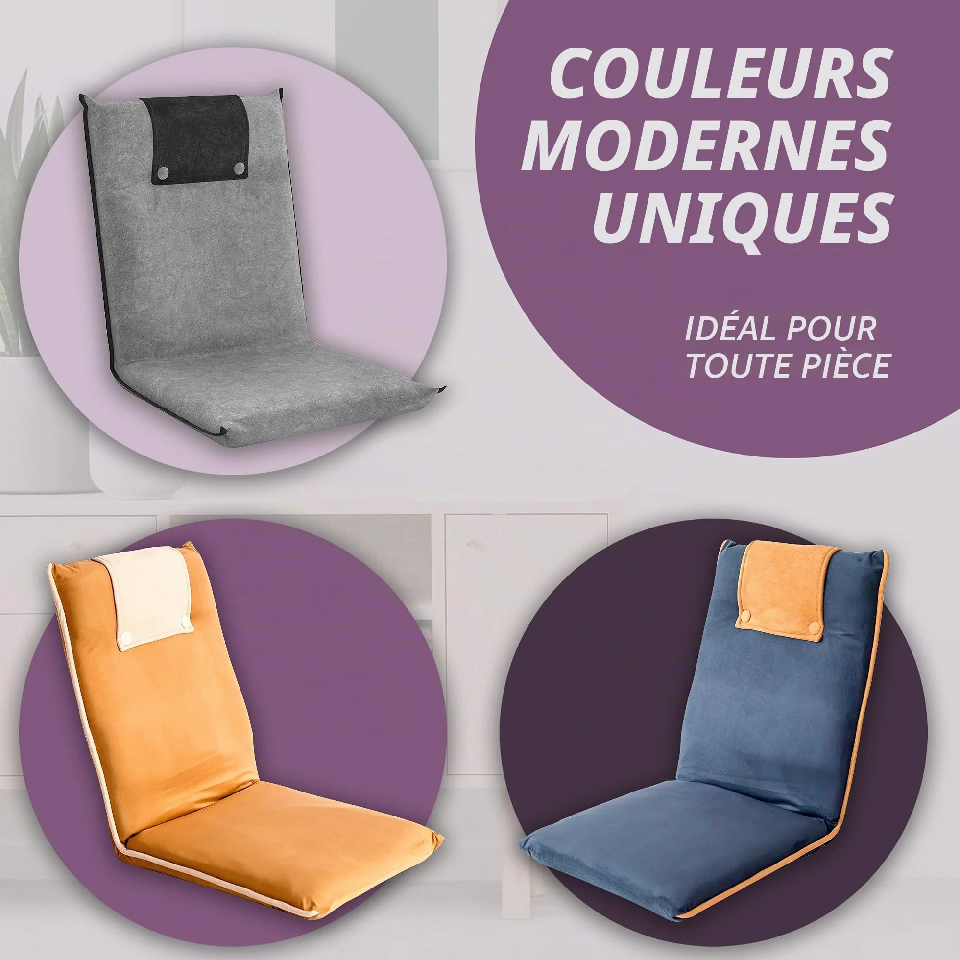 bonVIVO Easy II Fauteuil de Sol Rembourré pour Adultes et Enfants avec Dossier Réglable - Chaise de Sol Pliable, Siège Méditation, Yoga