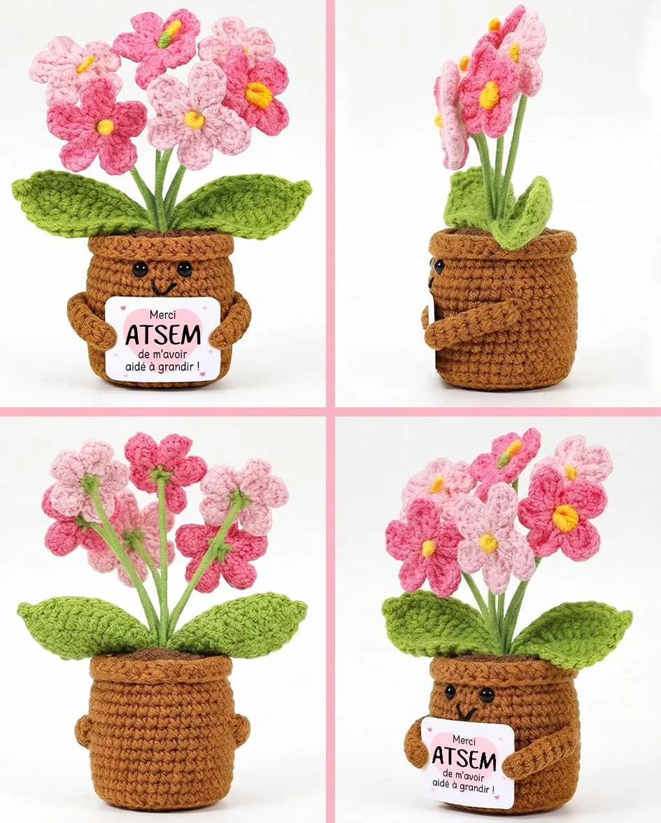 Leboria Cadeau Atsem Maternelle Fleurs Crocheted Pot Souriant Fin d'Année Enseignants