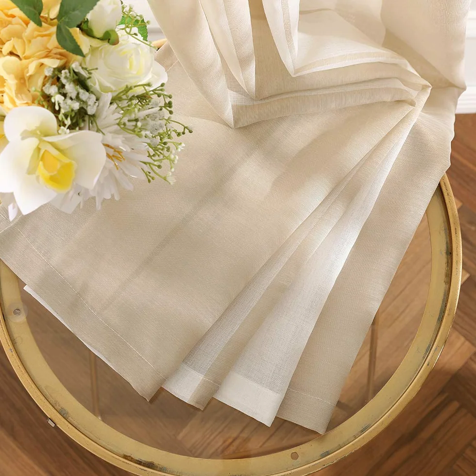 MIULEE Rideaux Voilage à Rayures Blancs et Beige, Voilage Fenêtre avec Oeillets, Hauteur 245 cm, Lot de 2