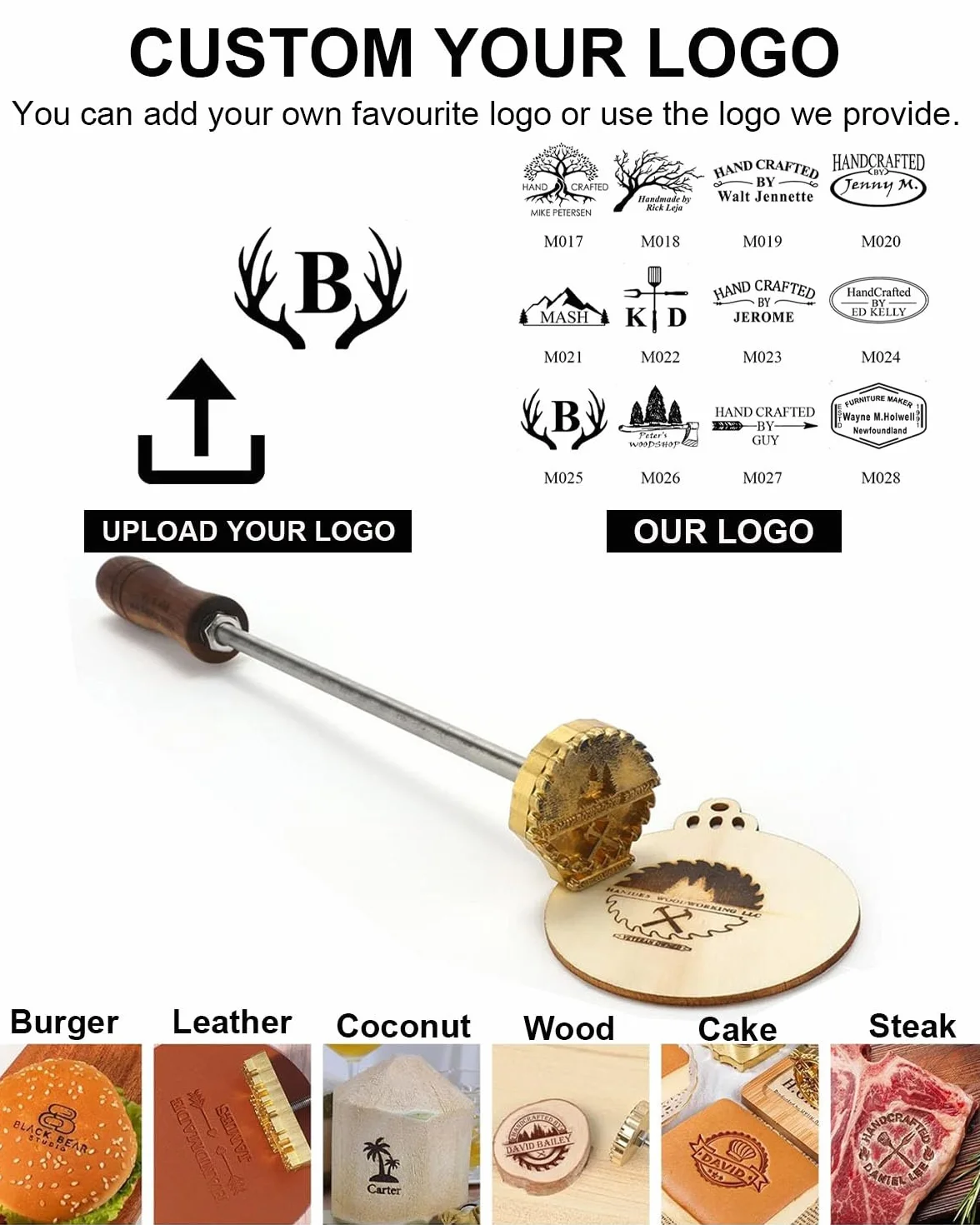 Fer de marque pour bois avec logo personnalisé - Tampon en métal pour steak en bois, cuir, gâteau, pain, cadeaux de mariage - Fabriqué à la main par Design (2,54 cm)