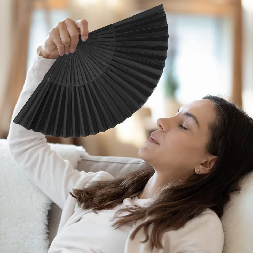 Éventail Japonais Chinois en Bambou Noir avec Sacs de Rangement, Pliable de Poche
